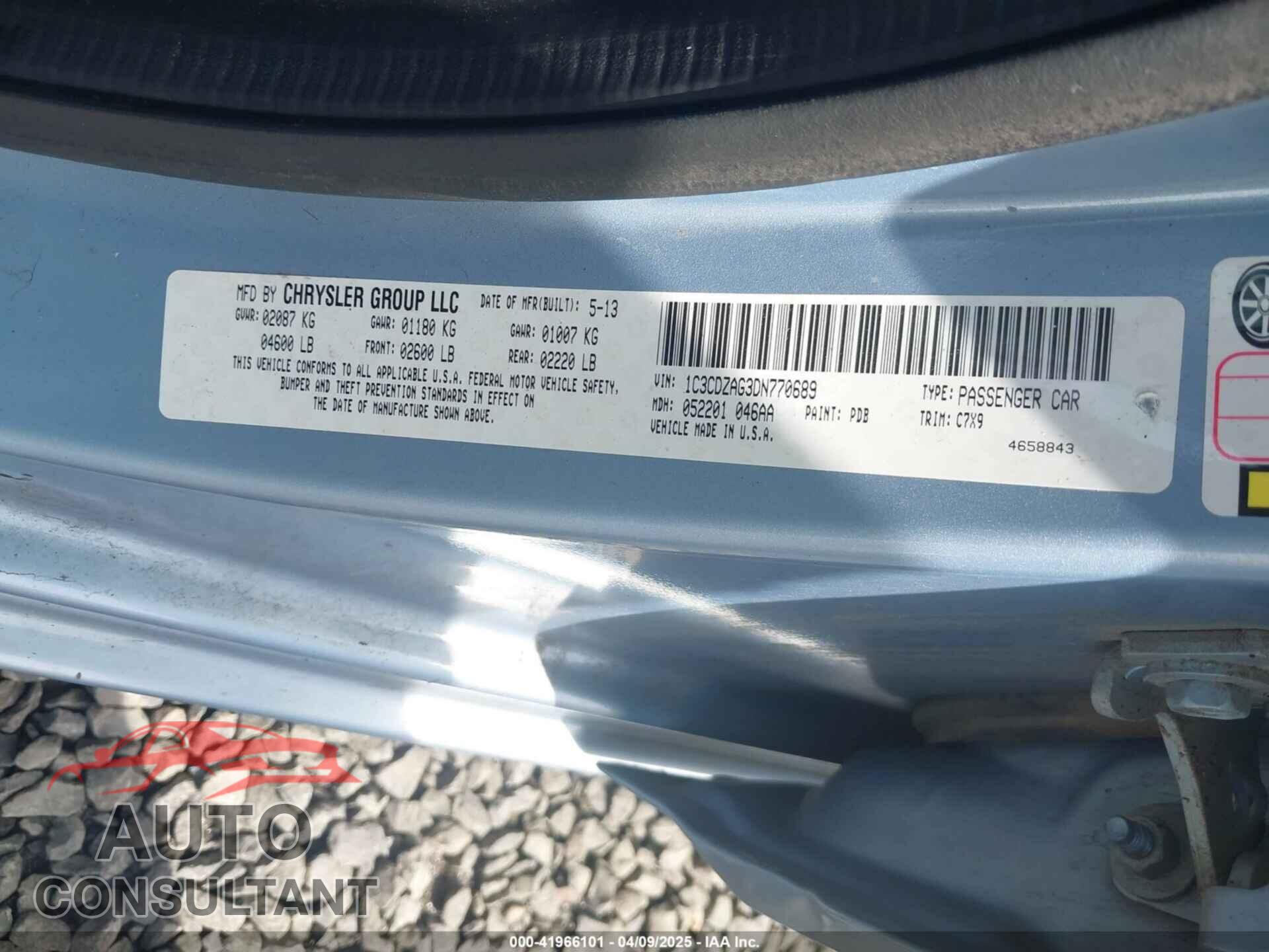 DODGE AVENGER 2013 - 1C3CDZAG3DN770689