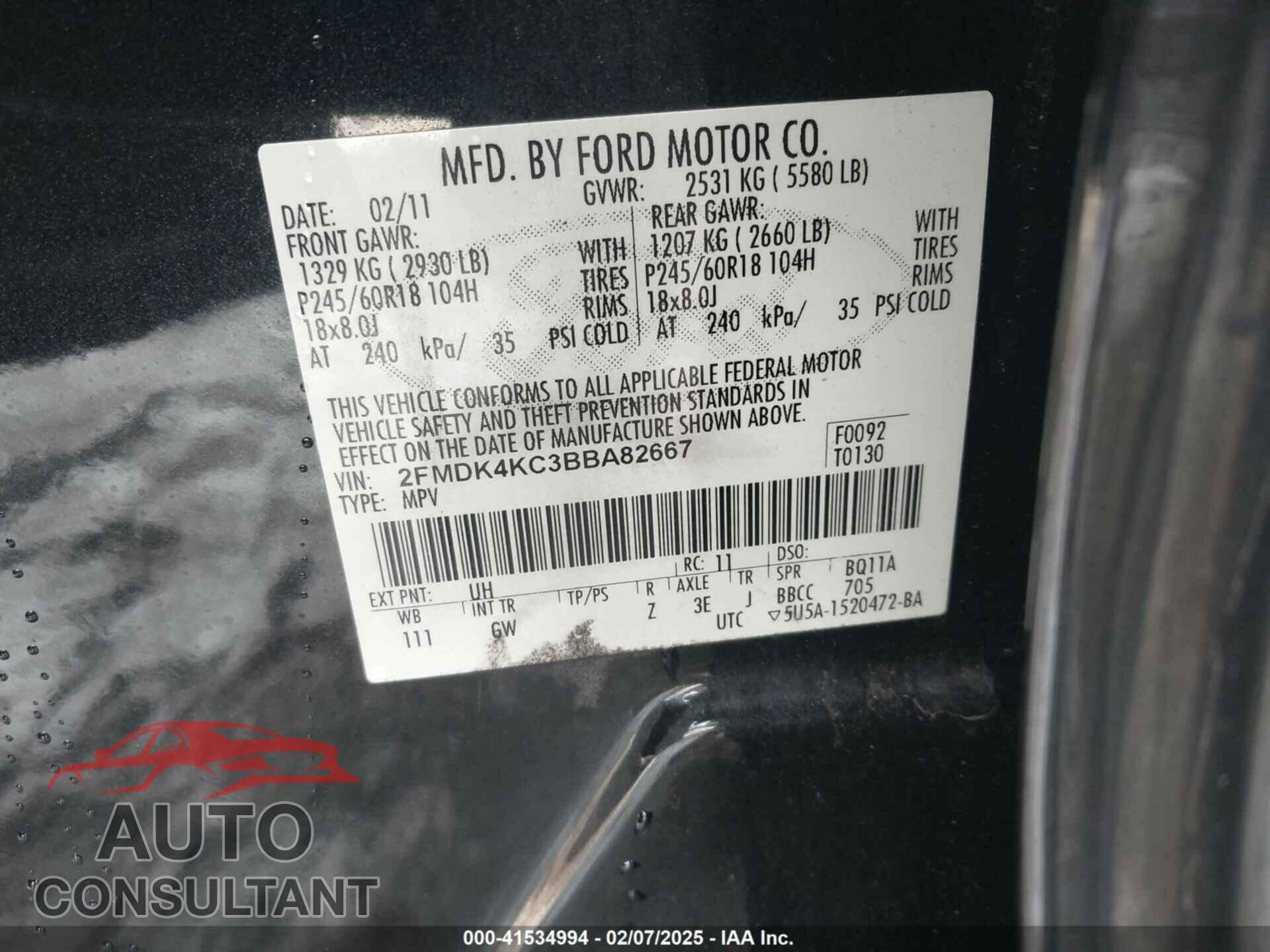 FORD EDGE 2011 - 2FMDK4KC3BBA82667
