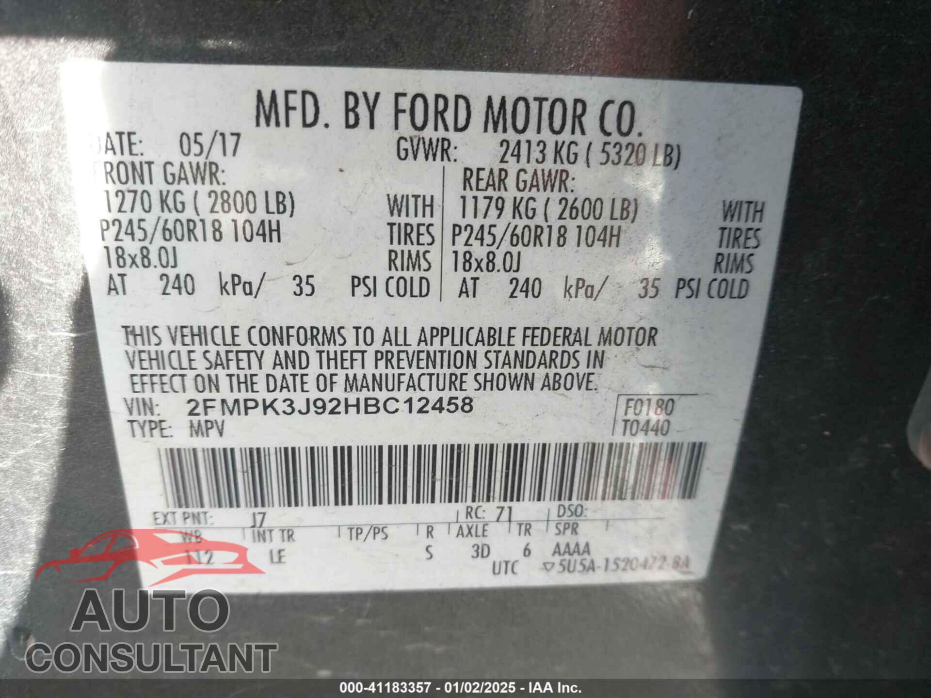 FORD EDGE 2017 - 2FMPK3J92HBC12458