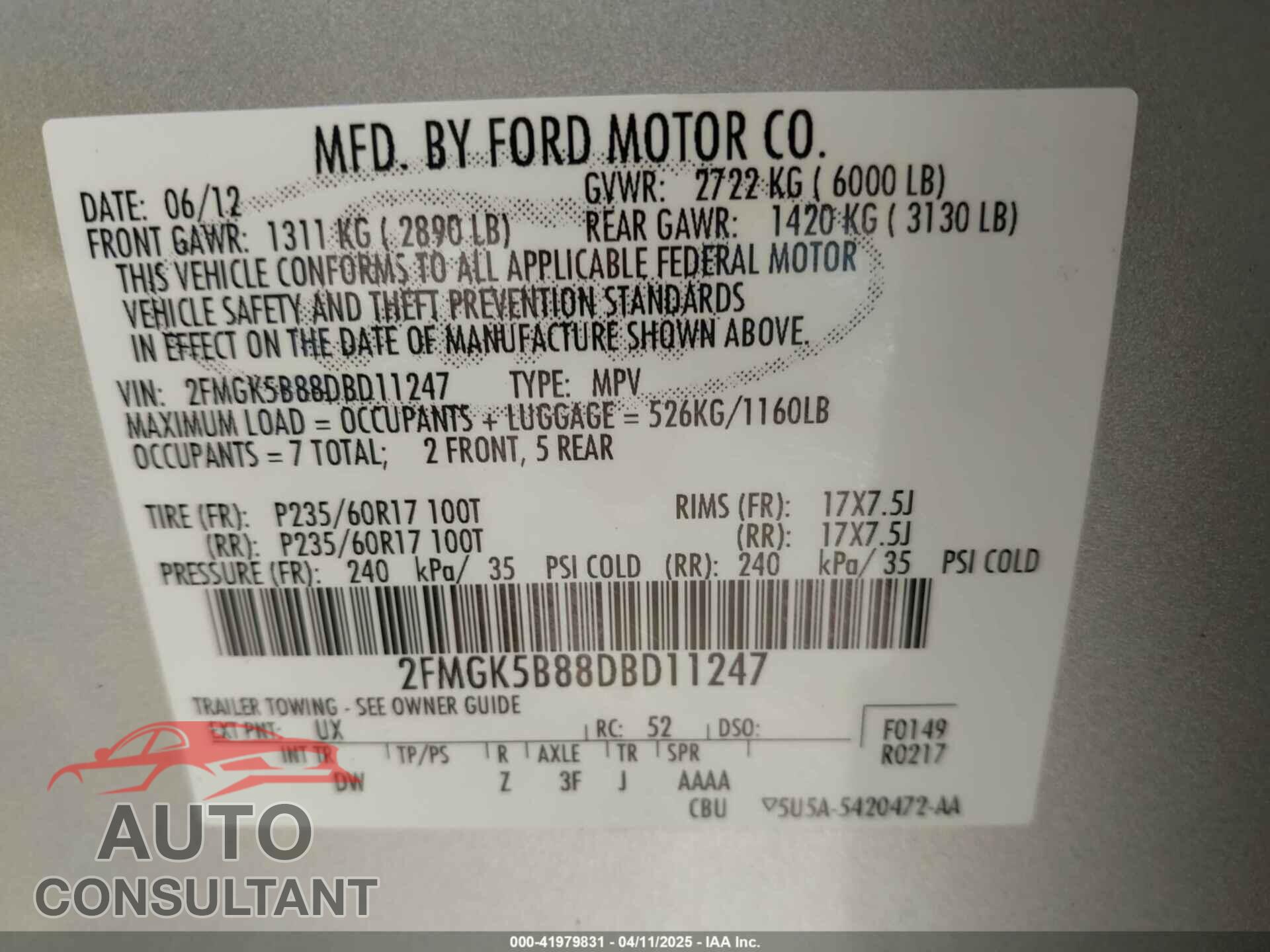 FORD FLEX 2013 - 2FMGK5B88DBD11247