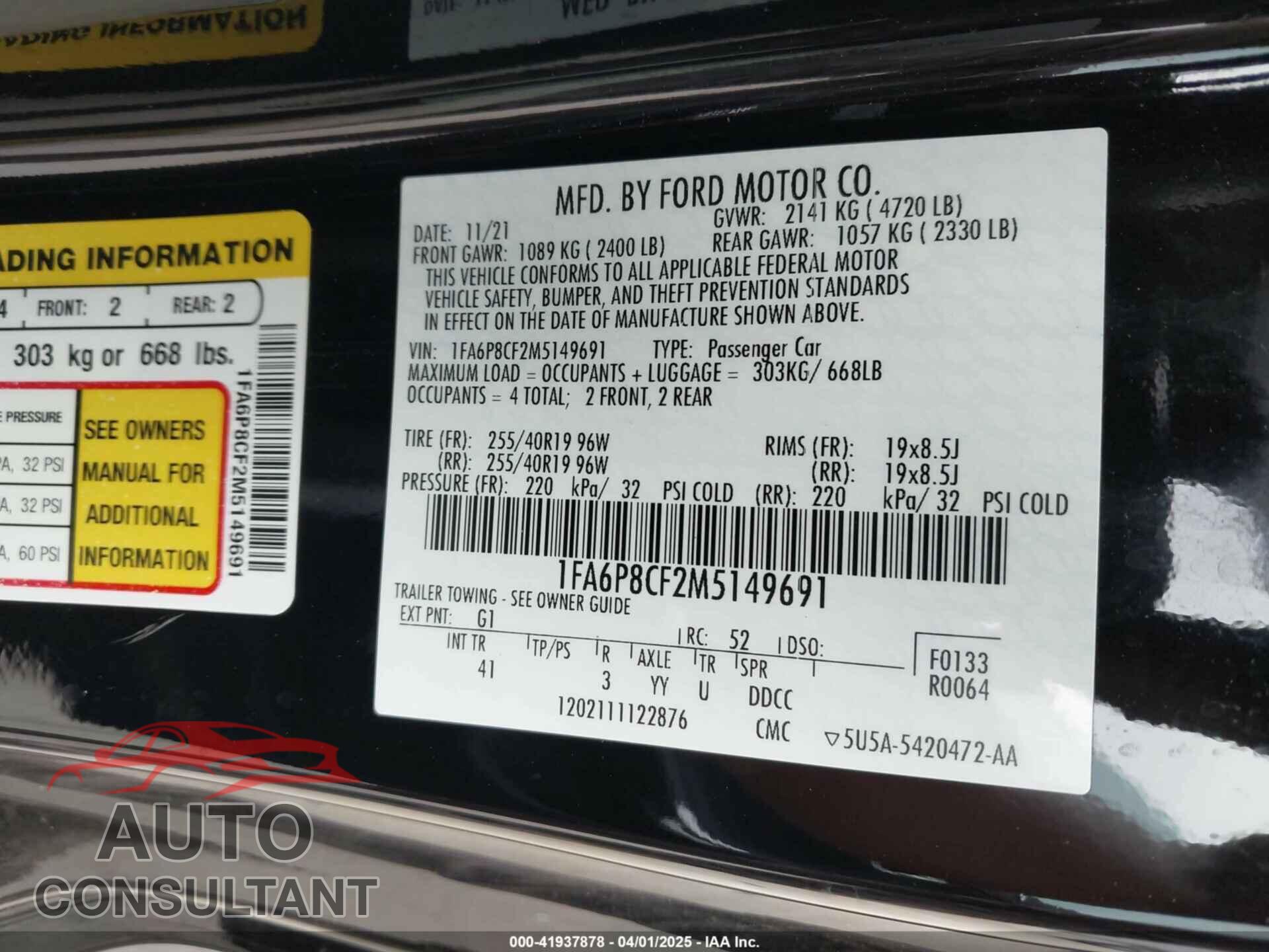 FORD MUSTANG 2021 - 1FA6P8CF2M5149691