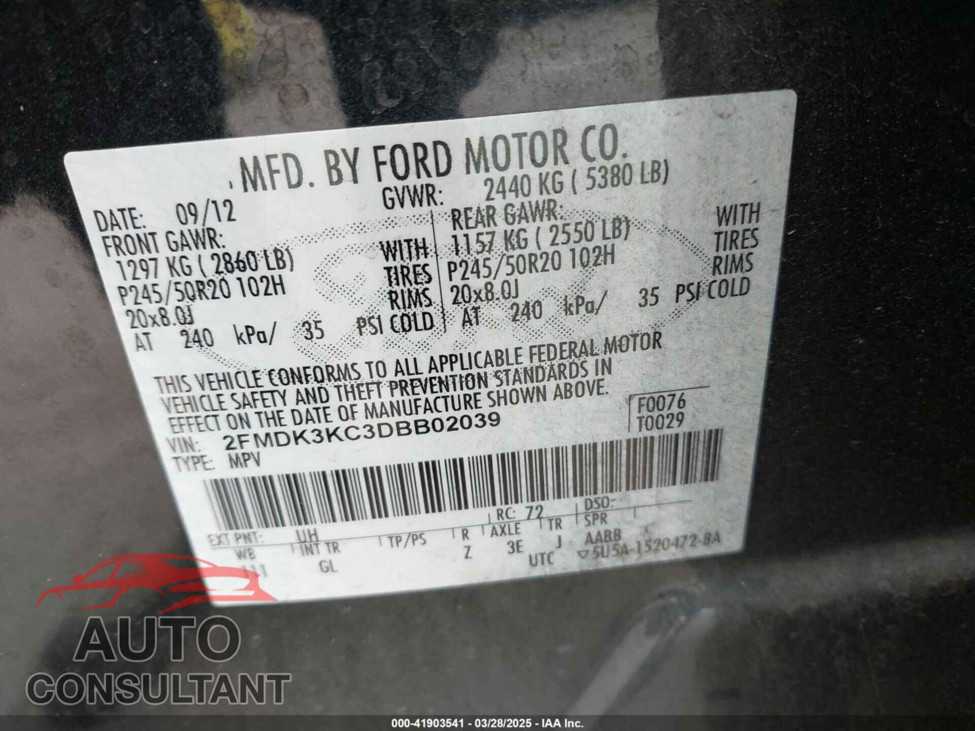 FORD EDGE 2013 - 2FMDK3KC3DBB02039