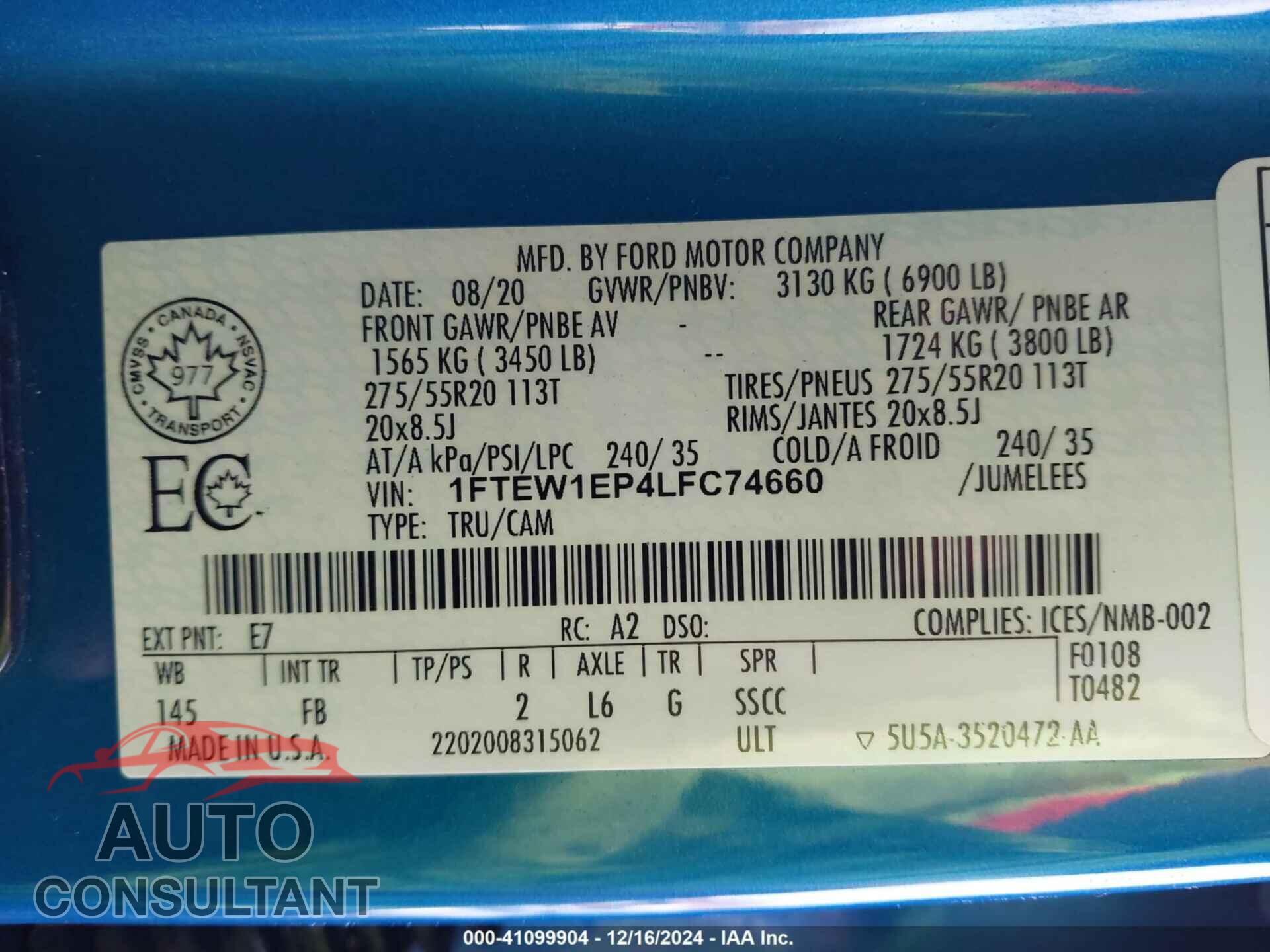 FORD F150 2020 - 1FTEW1EP4LFC74660