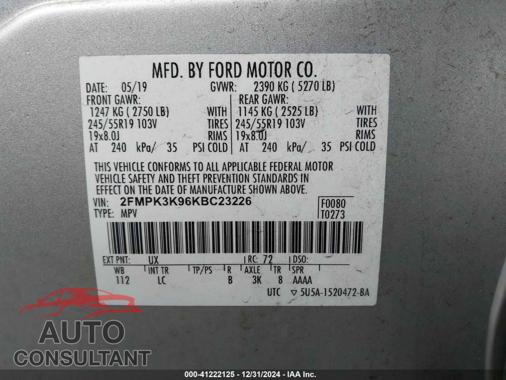 FORD EDGE 2019 - 2FMPK3K96KBC23226