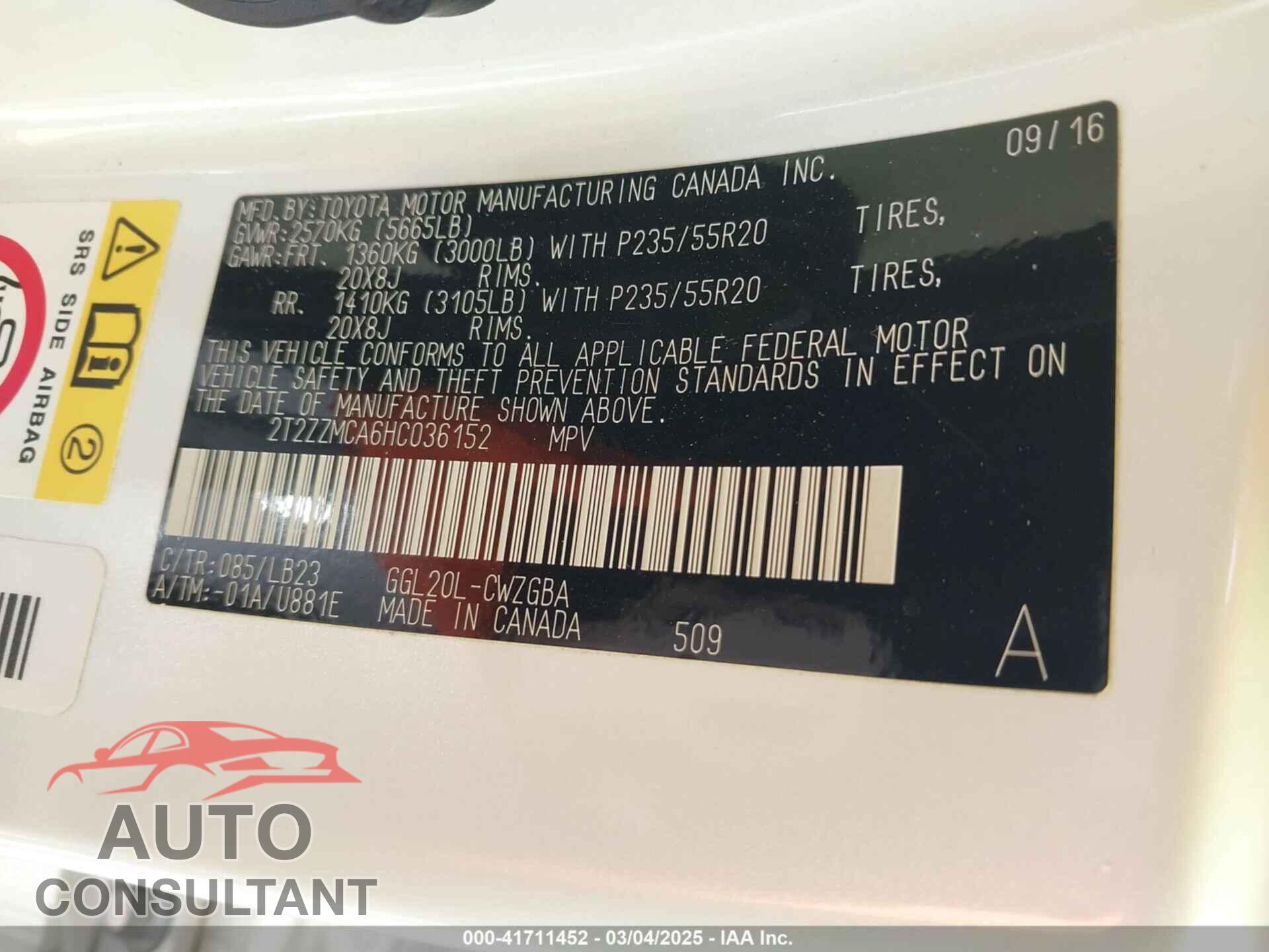 LEXUS RX 350 2017 - 2T2ZZMCA6HC036152