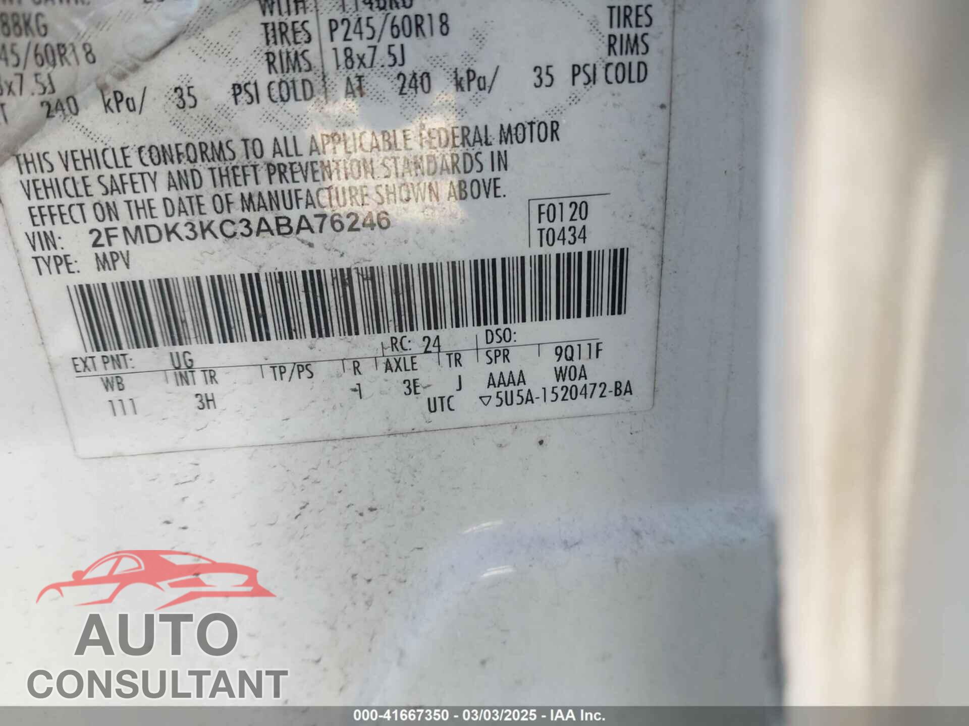 FORD EDGE 2010 - 2FMDK3KC3ABA76246