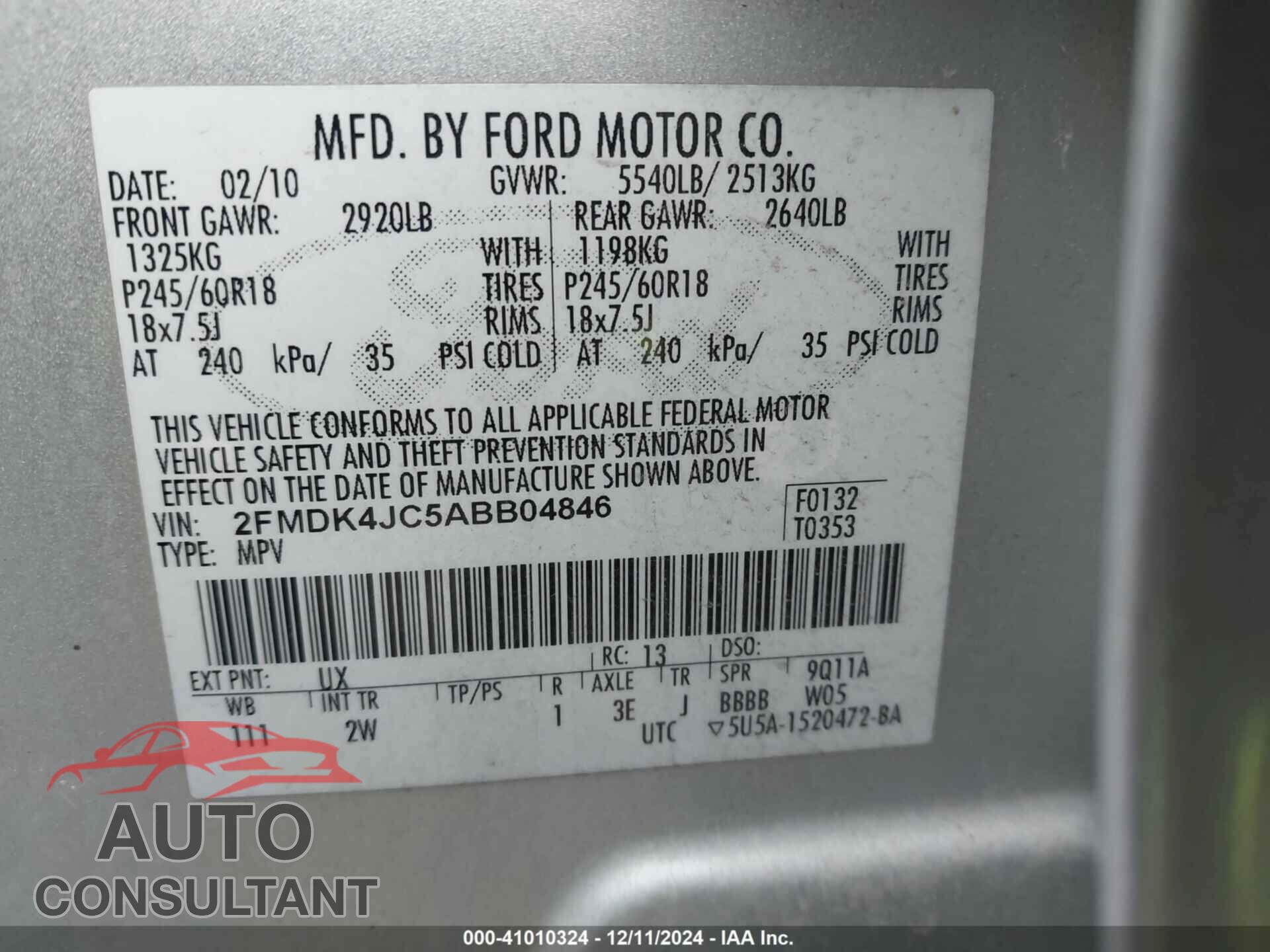 FORD EDGE 2010 - 2FMDK4JC5ABB04846