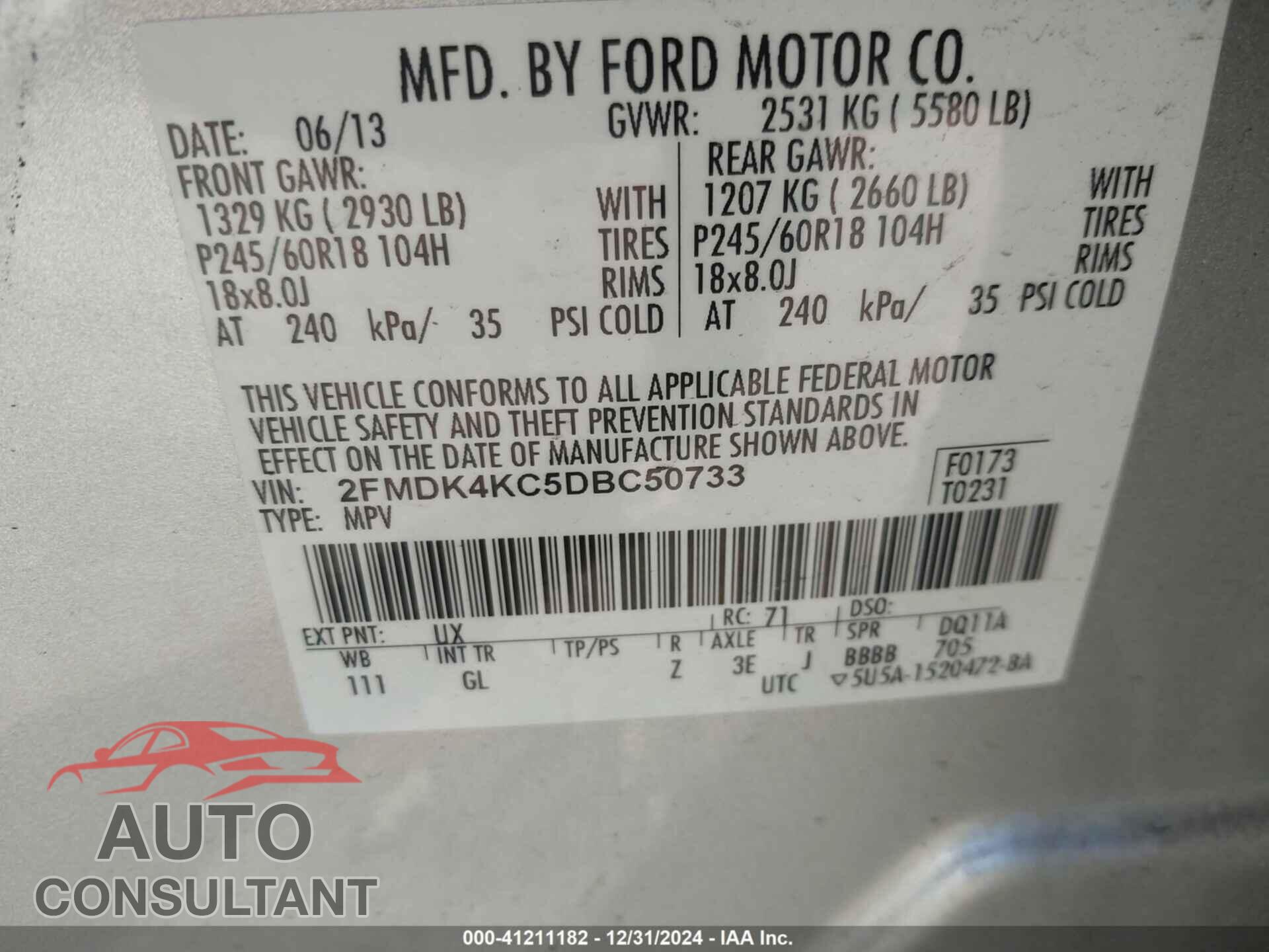 FORD EDGE 2013 - 2FMDK4KC5DBC50733