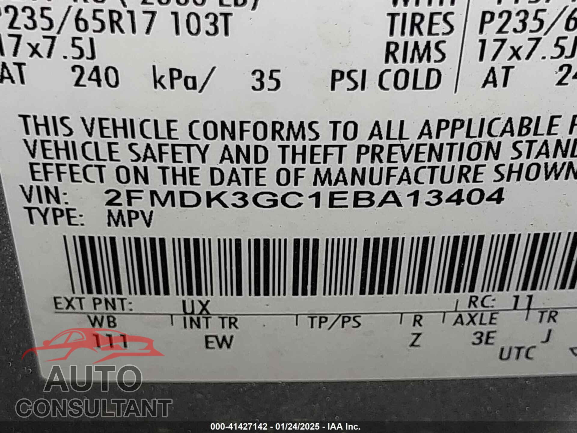 FORD EDGE 2014 - 2FMDK3GC1EBA13404