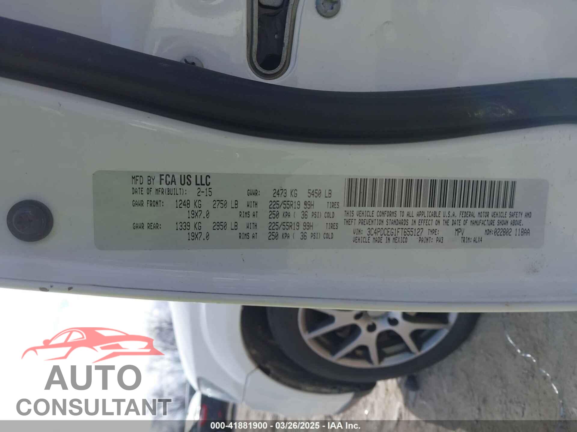 DODGE JOURNEY 2015 - 3C4PDCEG1FT655127