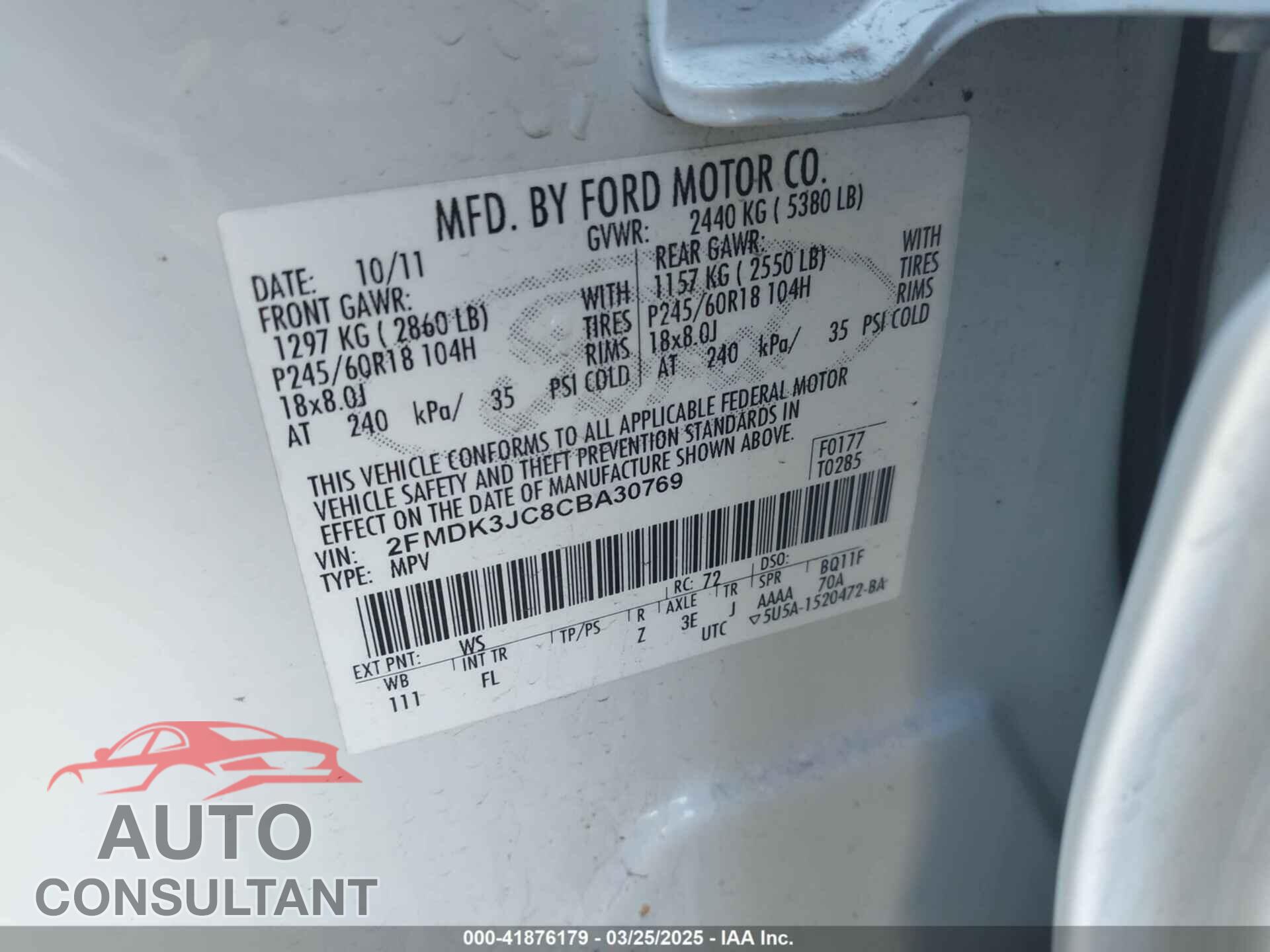 FORD EDGE 2012 - 2FMDK3JC8CBA30769