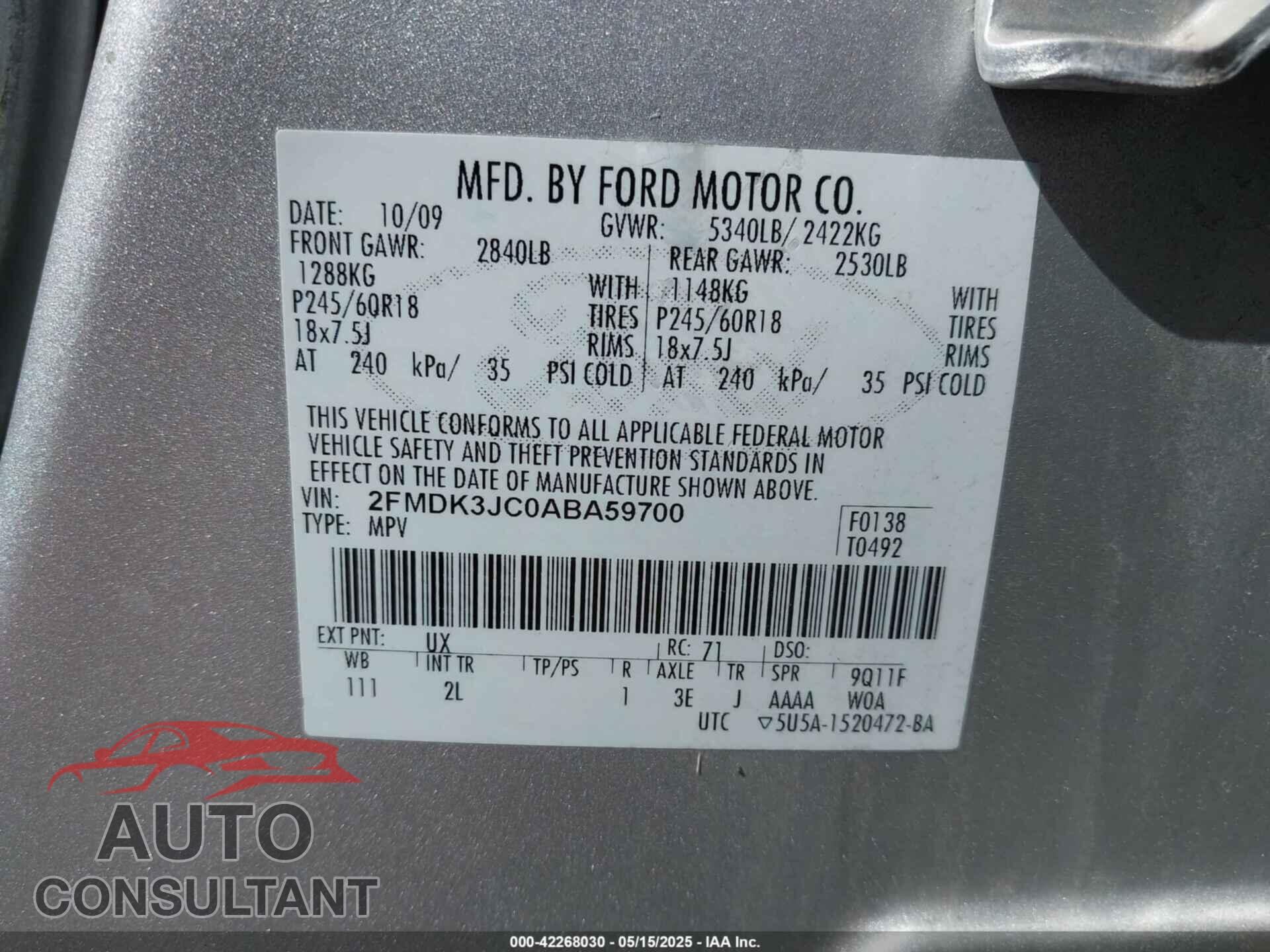FORD EDGE 2010 - 2FMDK3JC0ABA59700