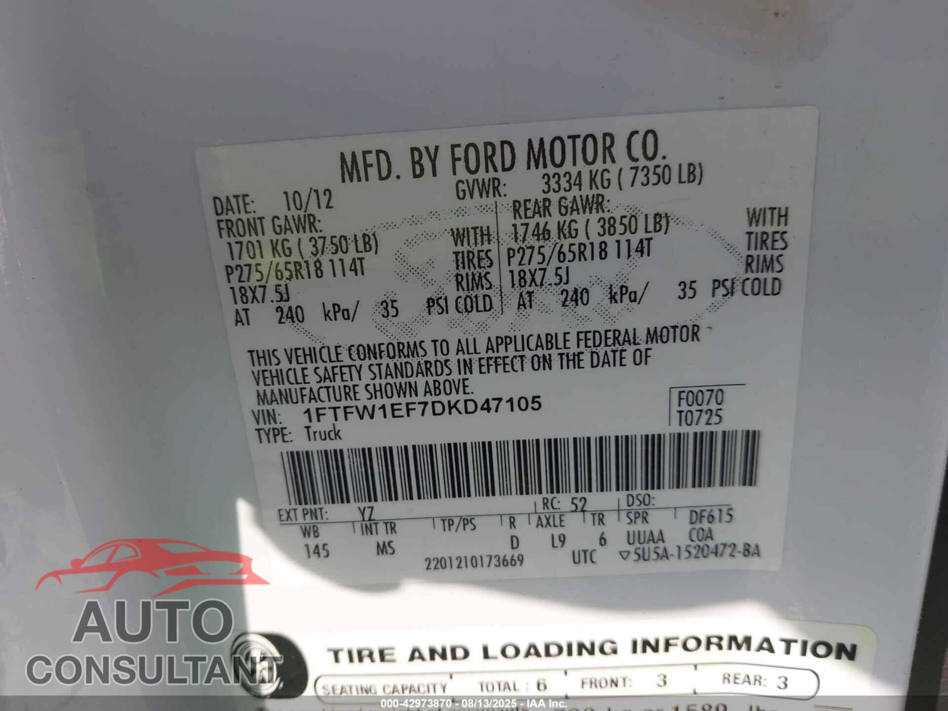 FORD F-150 2013 - 1FTFW1EF7DKD47105