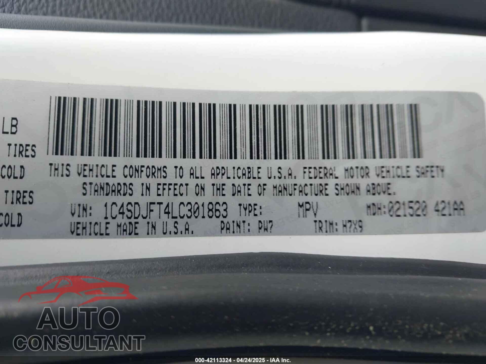 DODGE DURANGO 2020 - 1C4SDJFT4LC301863