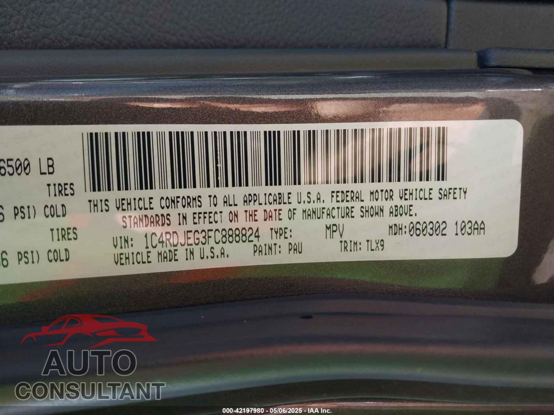 DODGE DURANGO 2015 - 1C4RDJEG3FC888824