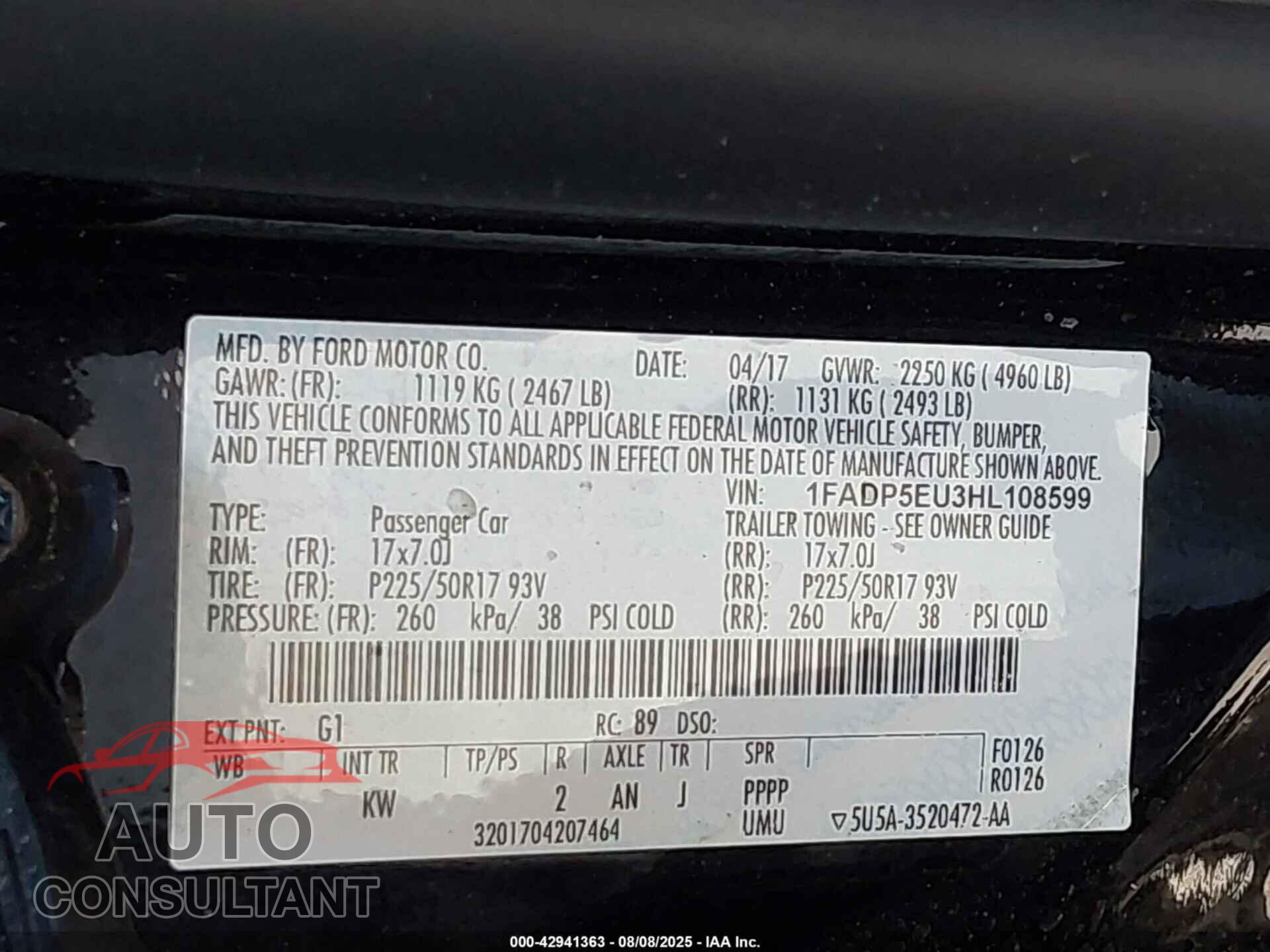 FORD C-MAX ENERGI 2017 - 1FADP5EU3HL108599