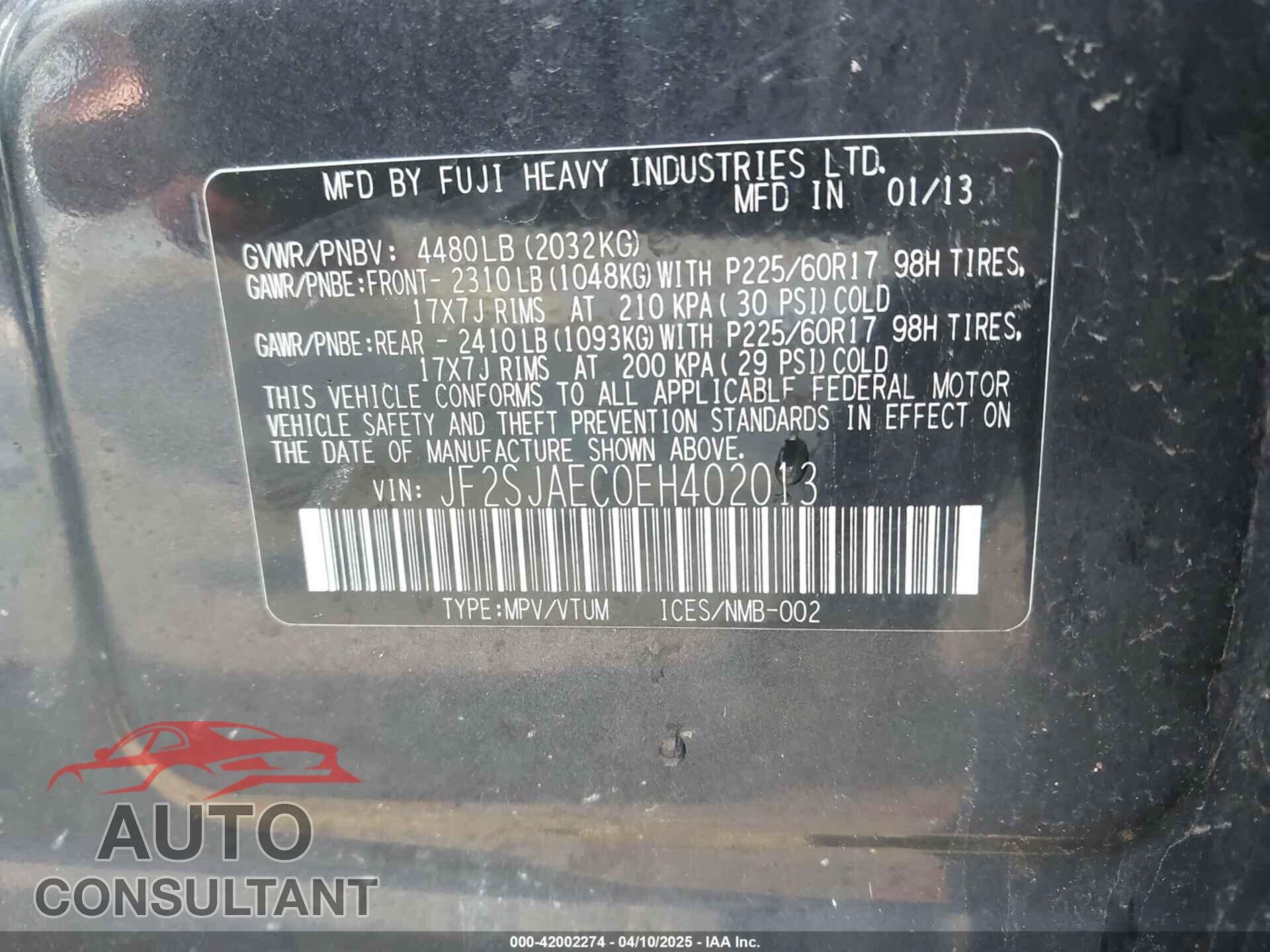 SUBARU FORESTER 2014 - JF2SJAEC0EH402013