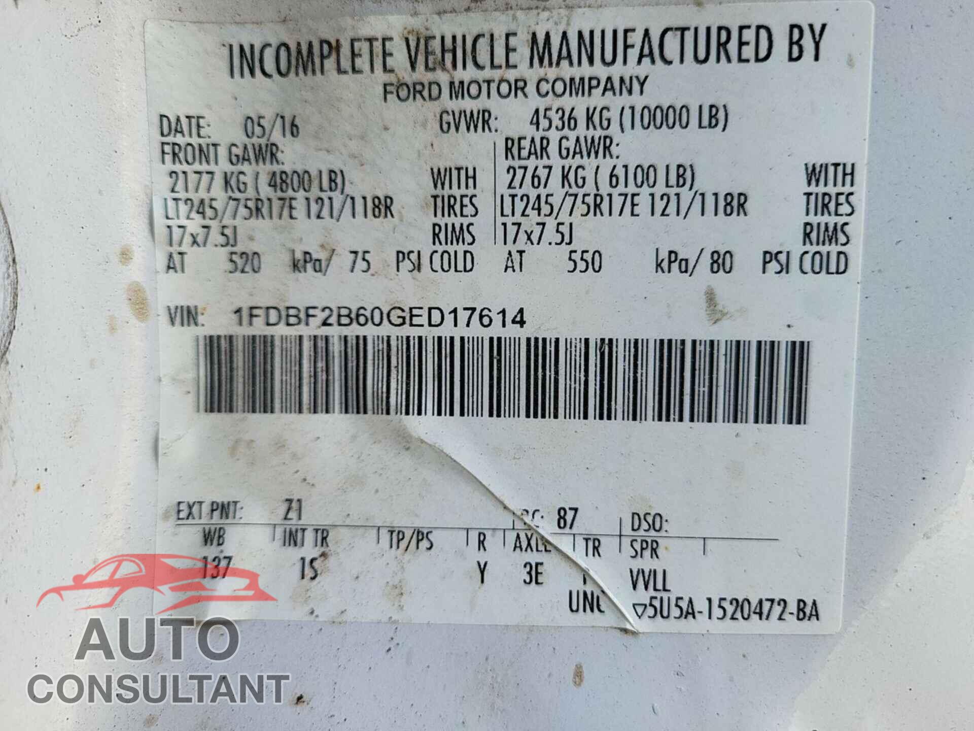 FORD F250 2016 - 1FDBF2B60GED17614