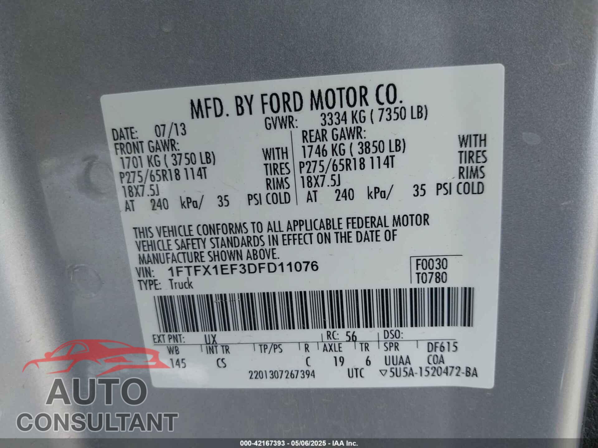 FORD F-150 2013 - 1FTFX1EF3DFD11076