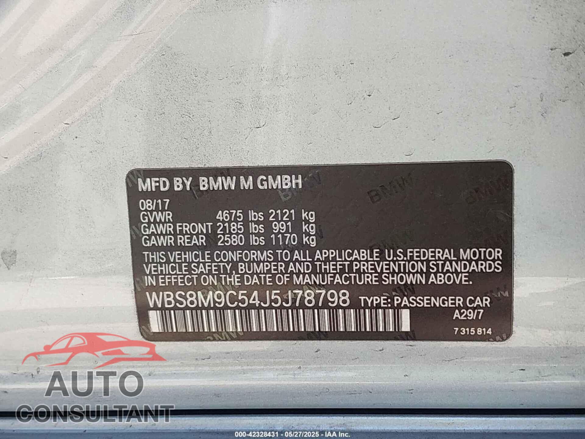 BMW M3 2018 - WBS8M9C54J5J78798