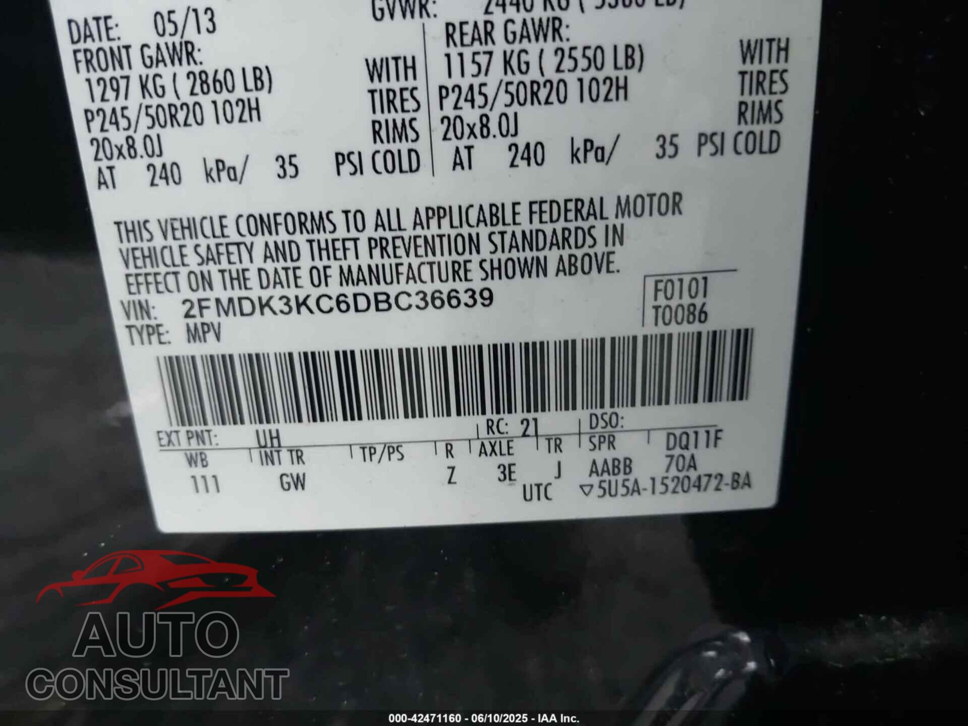 FORD EDGE 2013 - 2FMDK3KC6DBC36639