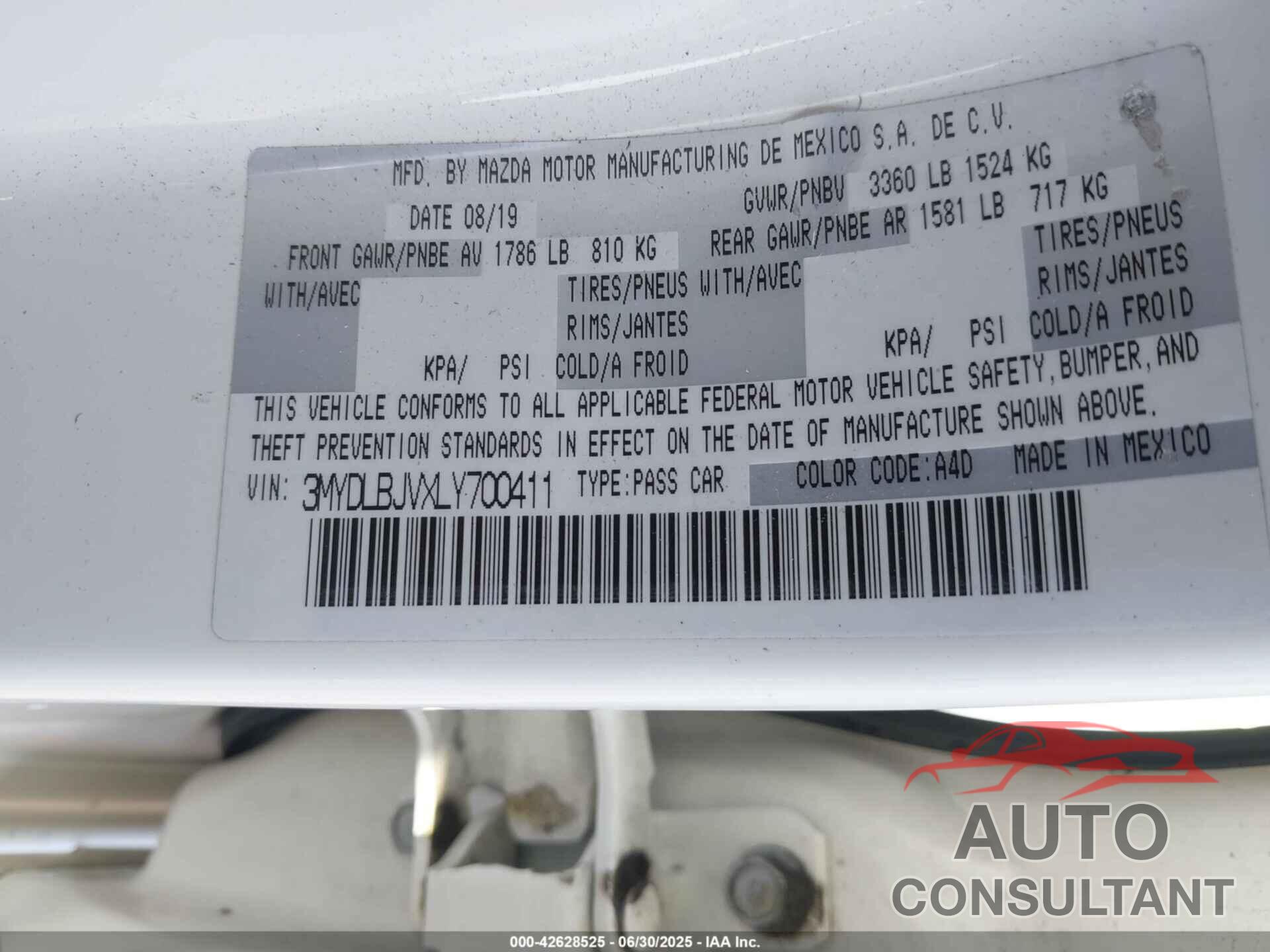 TOYOTA YARIS 2020 - 3MYDLBJVXLY700411