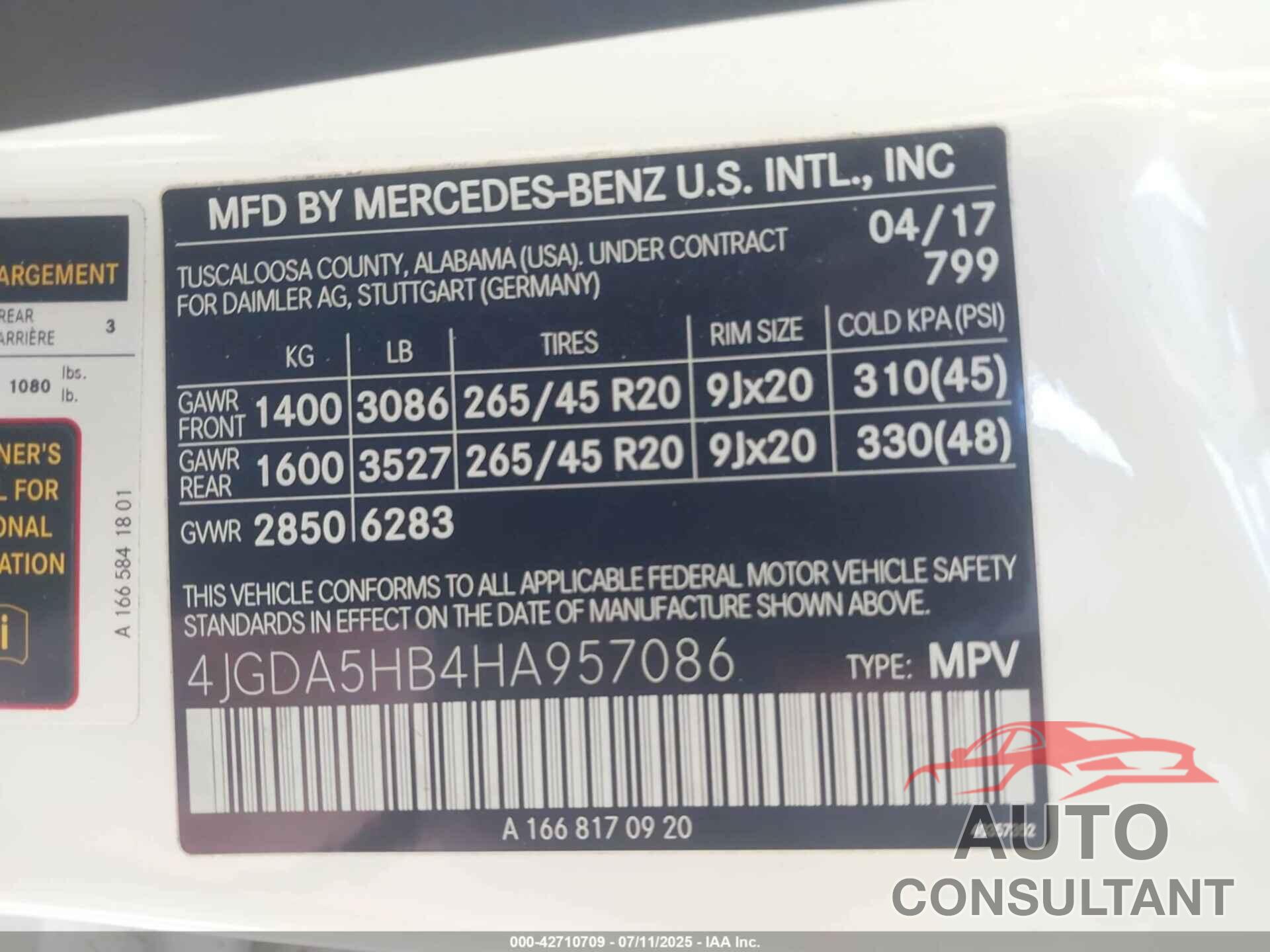 MERCEDES-BENZ GLE 350 2017 - 4JGDA5HB4HA957086
