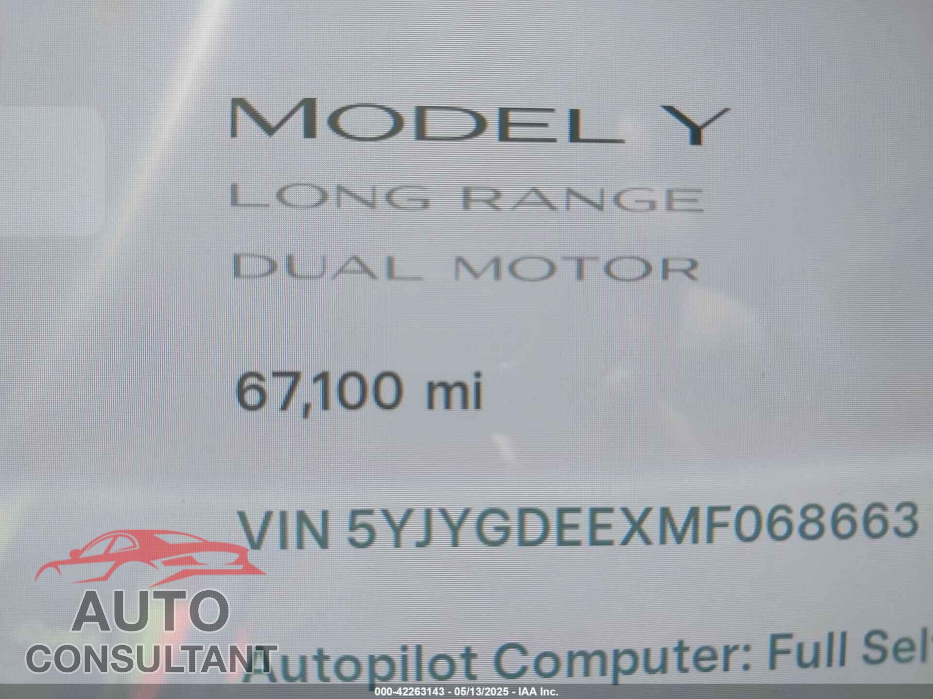 TESLA MODEL Y 2021 - 5YJYGDEEXMF068663