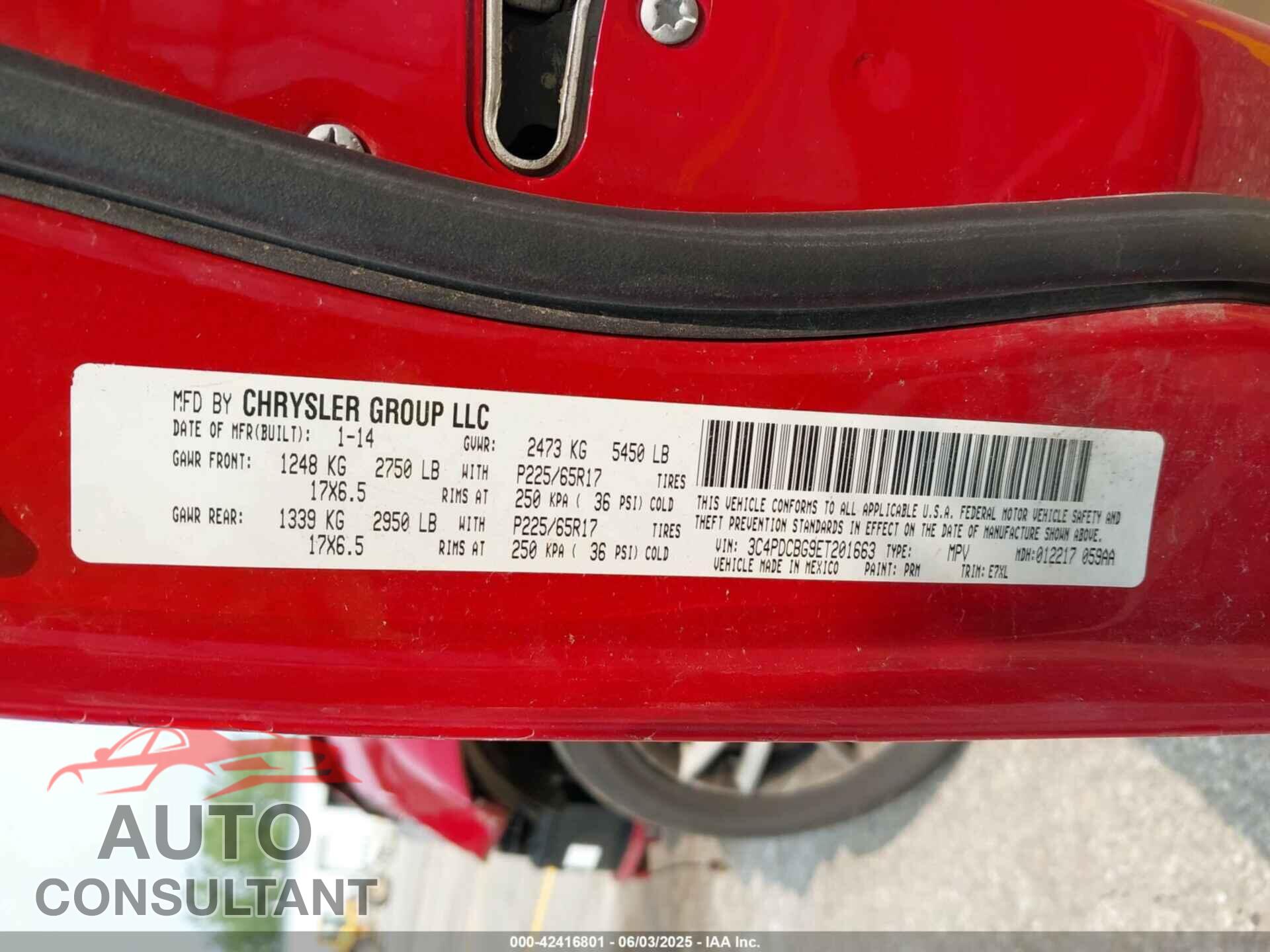 DODGE JOURNEY 2014 - 3C4PDCBG9ET201663