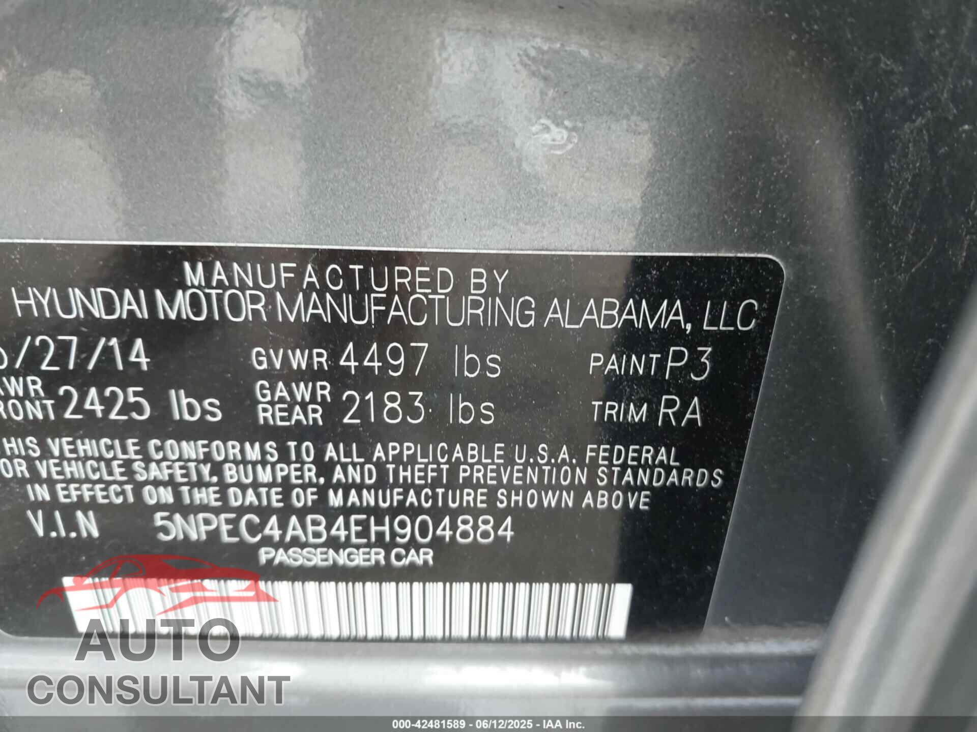HYUNDAI SONATA 2014 - 5NPEC4AB4EH904884