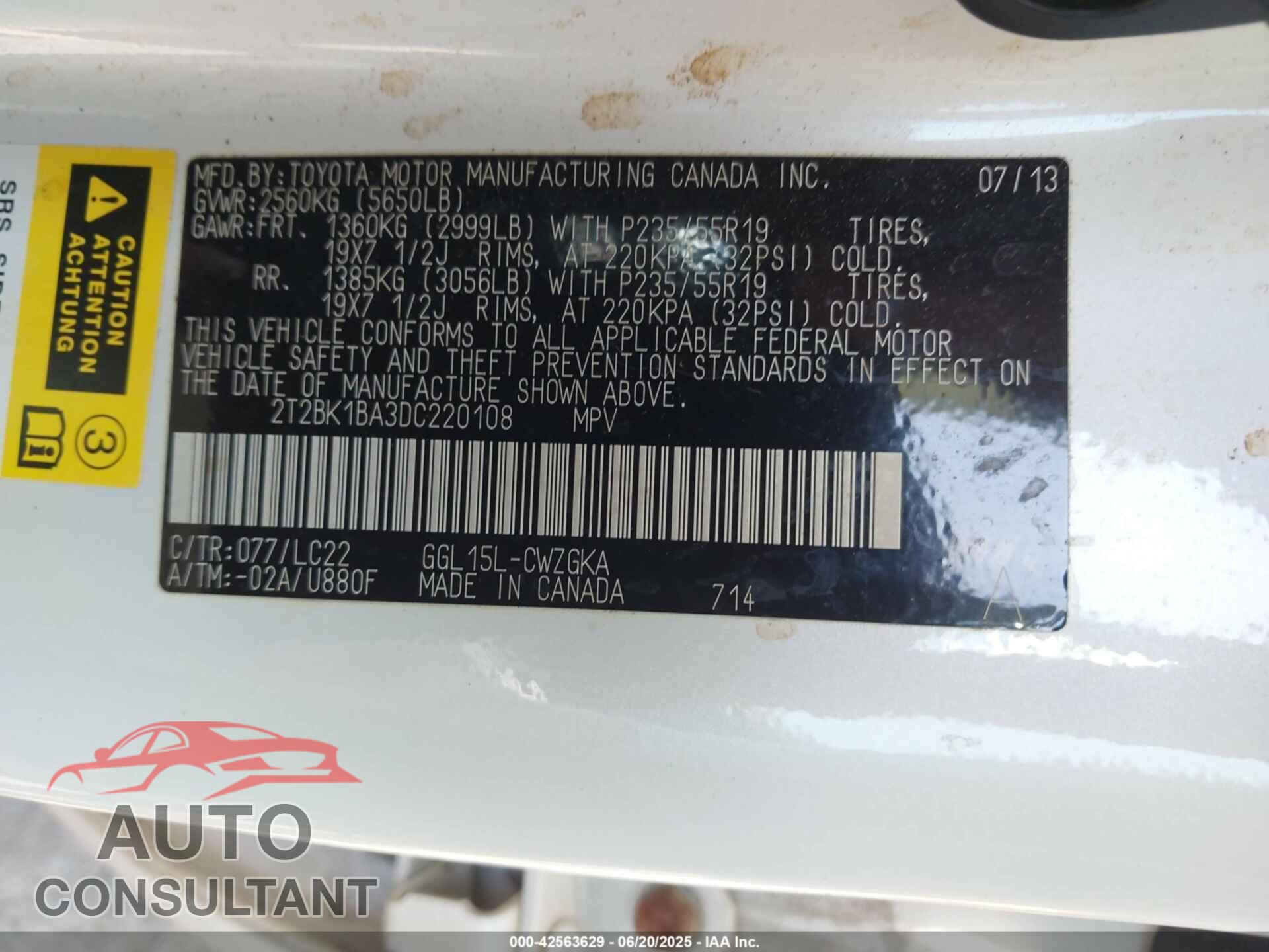 LEXUS RX 350 2013 - 2T2BK1BA3DC220108