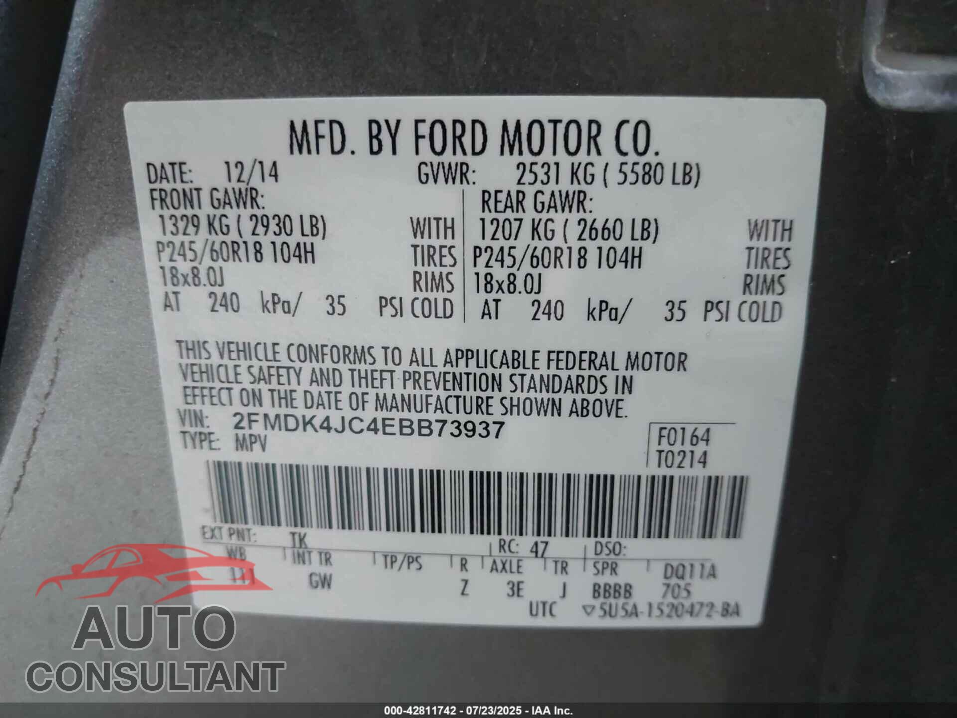 FORD EDGE 2014 - 2FMDK4JC4EBB73937