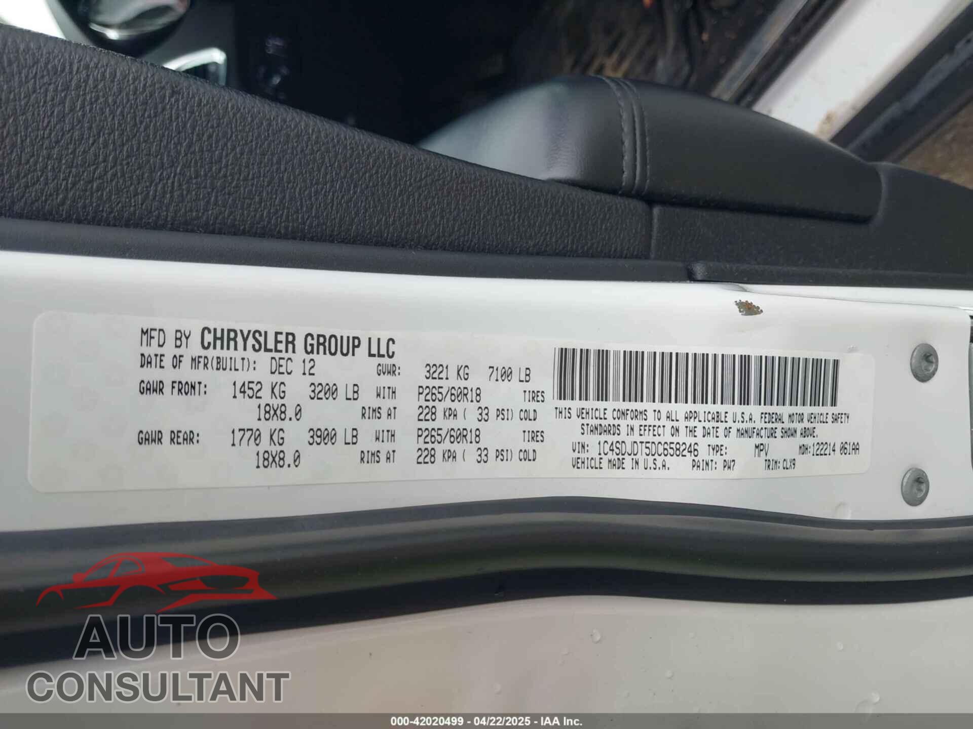 DODGE DURANGO 2013 - 1C4SDJDT5DC658246
