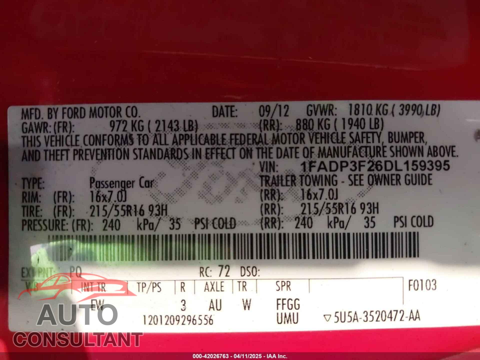 FORD FOCUS 2013 - 1FADP3F26DL159395