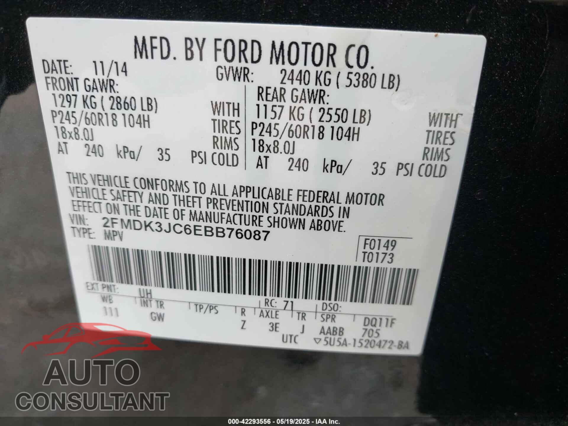 FORD EDGE 2014 - 2FMDK3JC6EBB76087