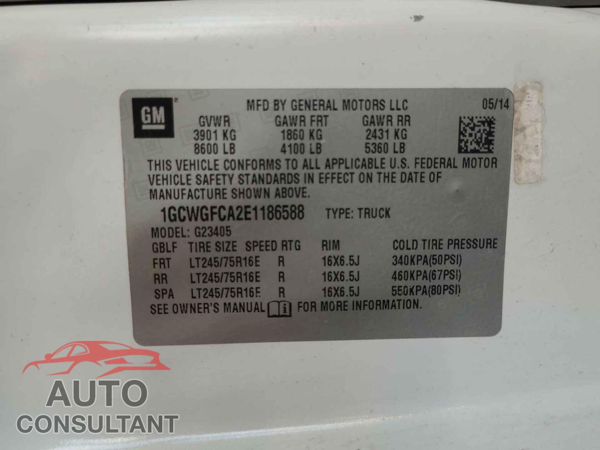 CHEVROLET EXPRESS G2500 2014 - 1GCWGFCA2E1186588