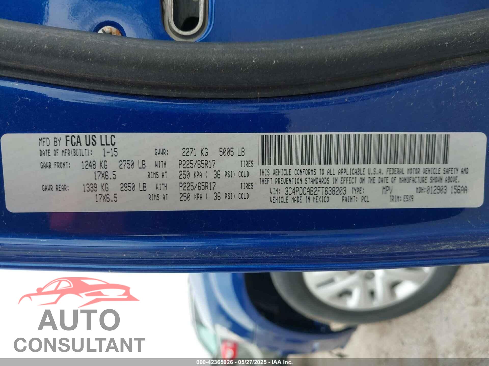 DODGE JOURNEY 2015 - 3C4PDCAB2FT638203