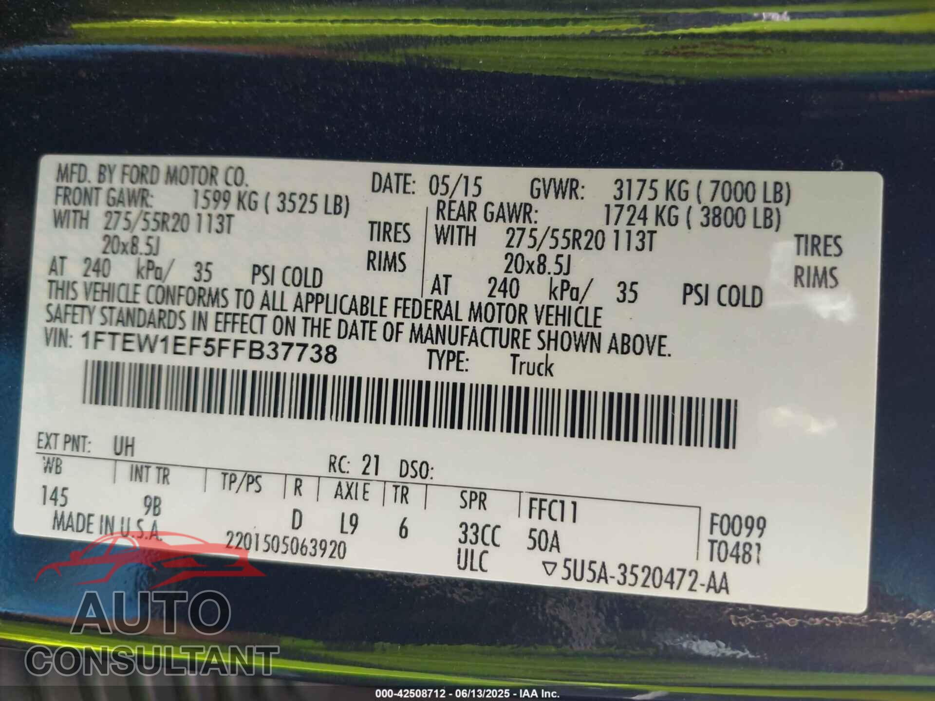 FORD F-150 2015 - 1FTEW1EF5FFB37738