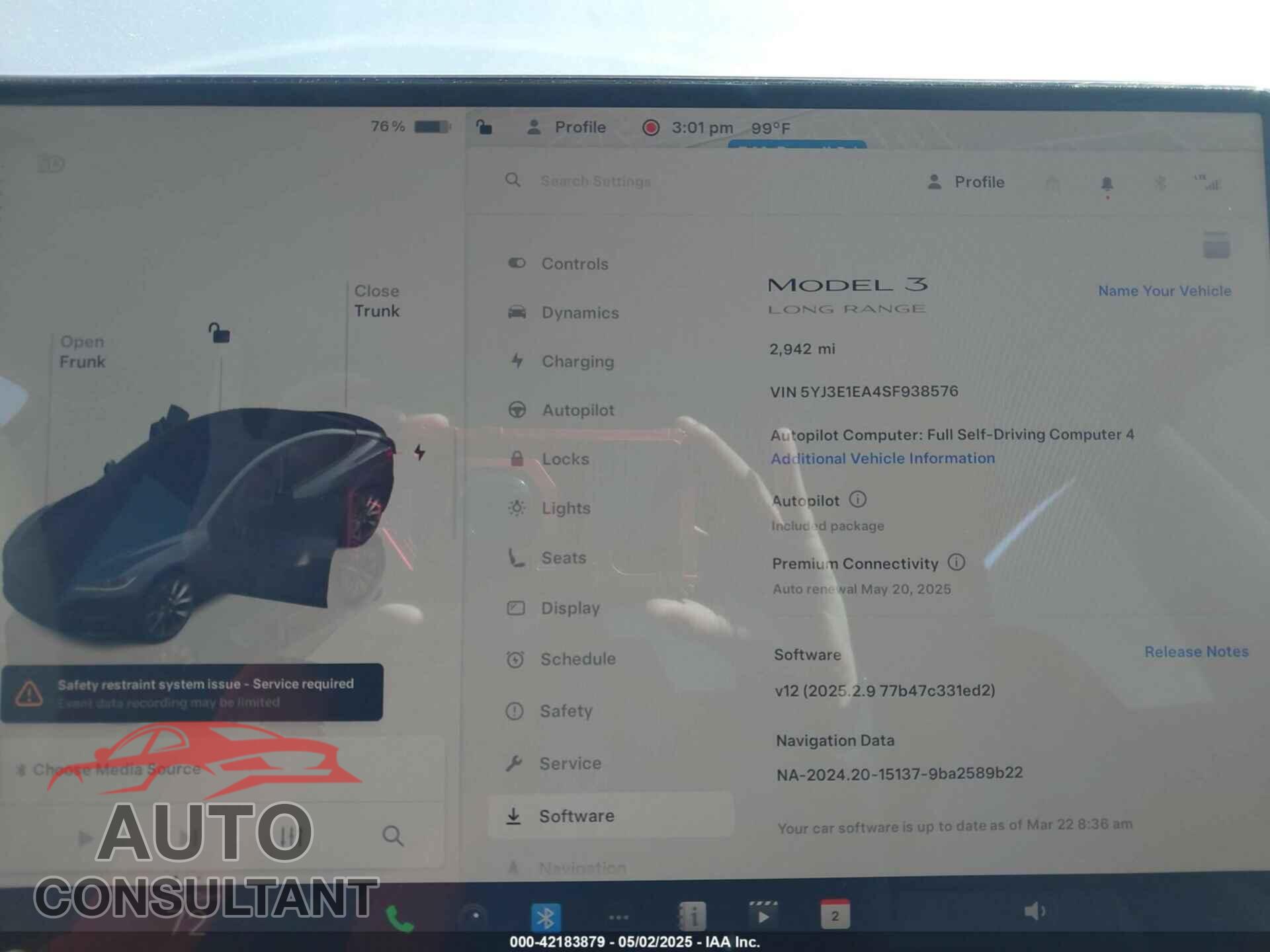 TESLA MODEL 3 2025 - 5YJ3E1EA4SF938576