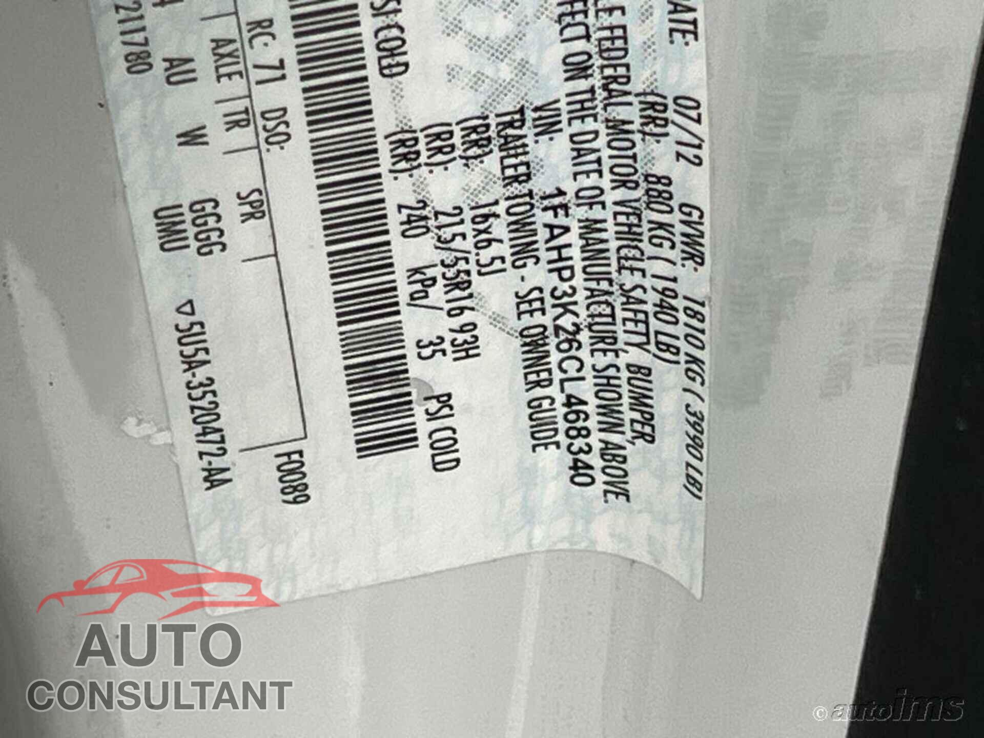 FORD FOCUS 2012 - 1FAHP3K26CL468340