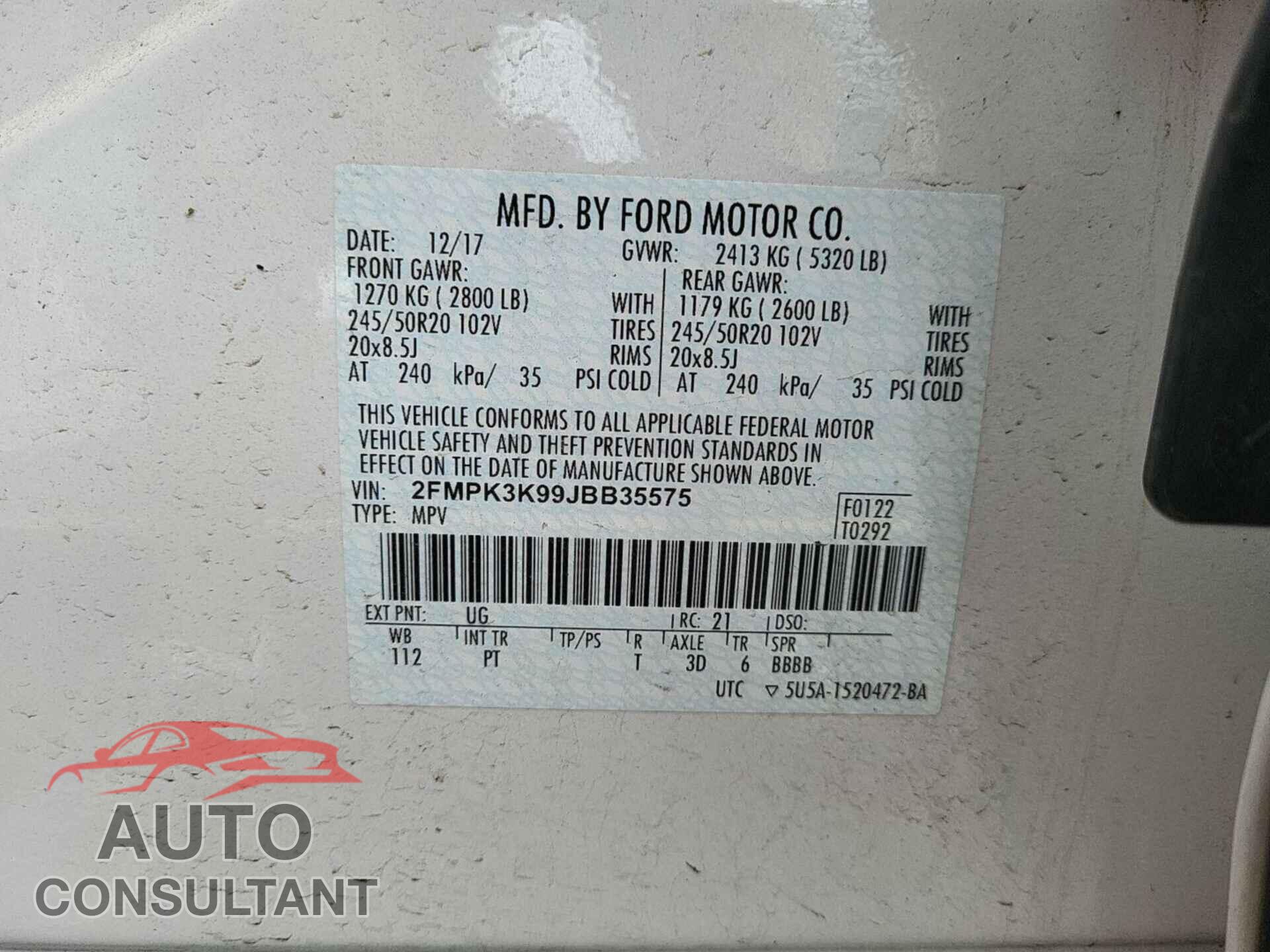 FORD EDGE 2018 - 2FMPK3K99JBB35575