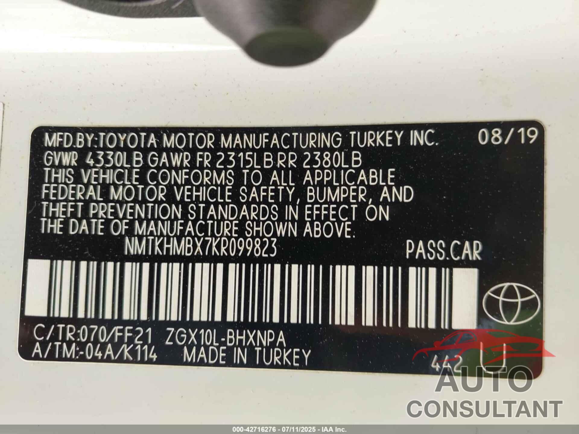 TOYOTA C-HR 2019 - NMTKHMBX7KR099823
