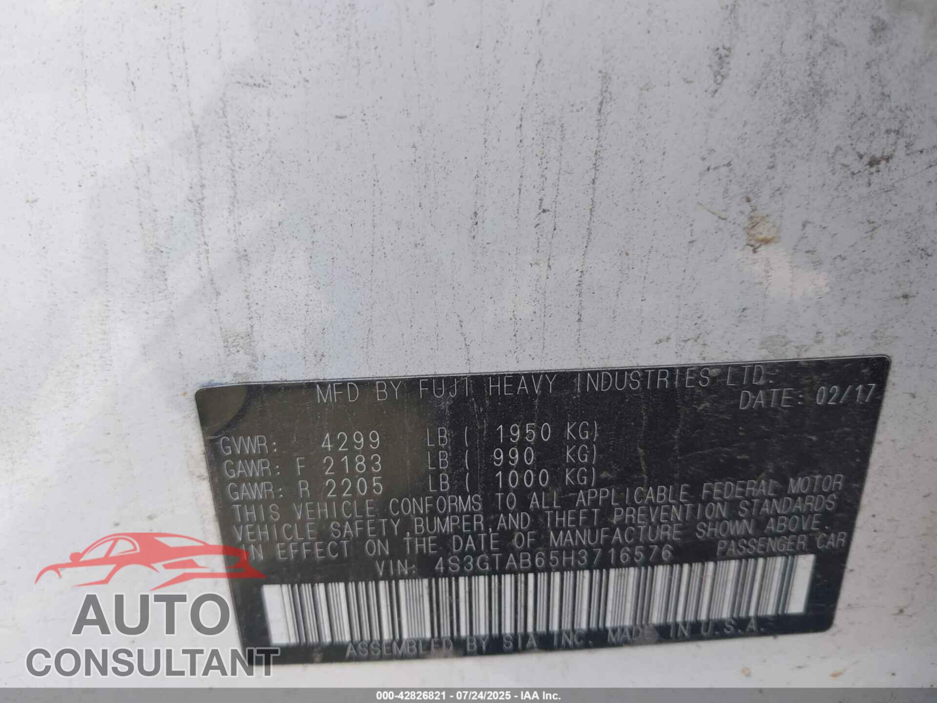 SUBARU IMPREZA 2017 - 4S3GTAB65H3716576