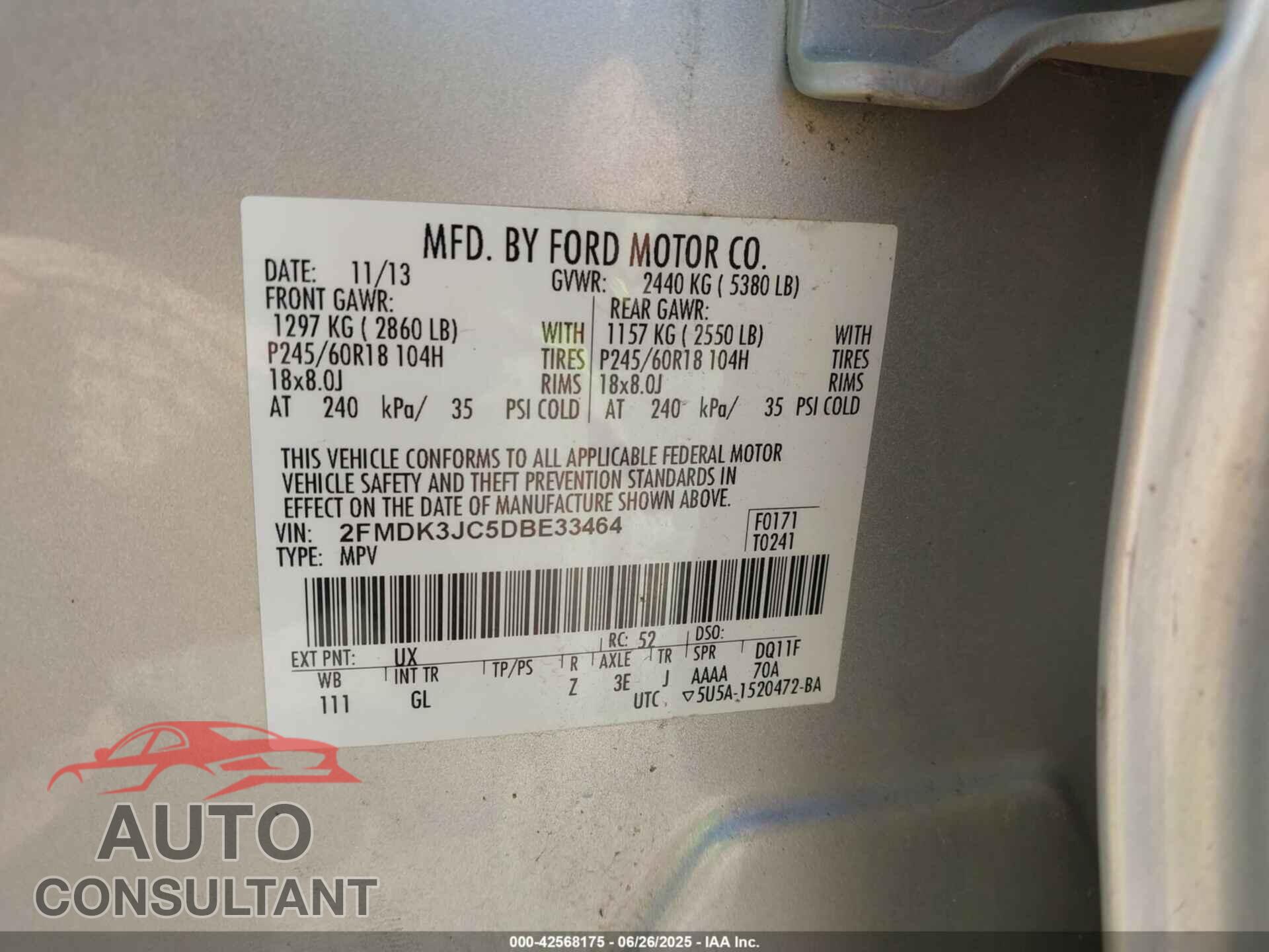 FORD EDGE 2013 - 2FMDK3JC5DBE33464