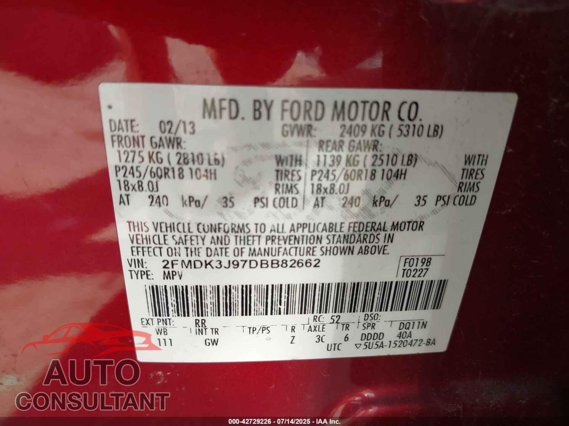 FORD EDGE 2013 - 2FMDK3J97DBB82662