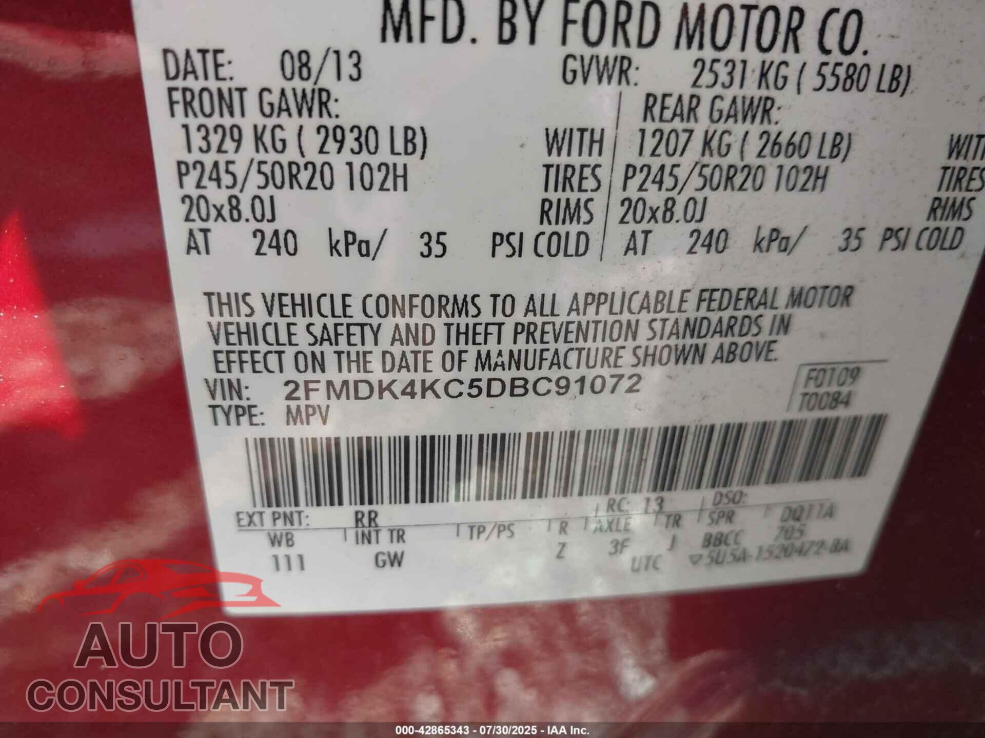 FORD EDGE 2013 - 2FMDK4KC5DBC91072
