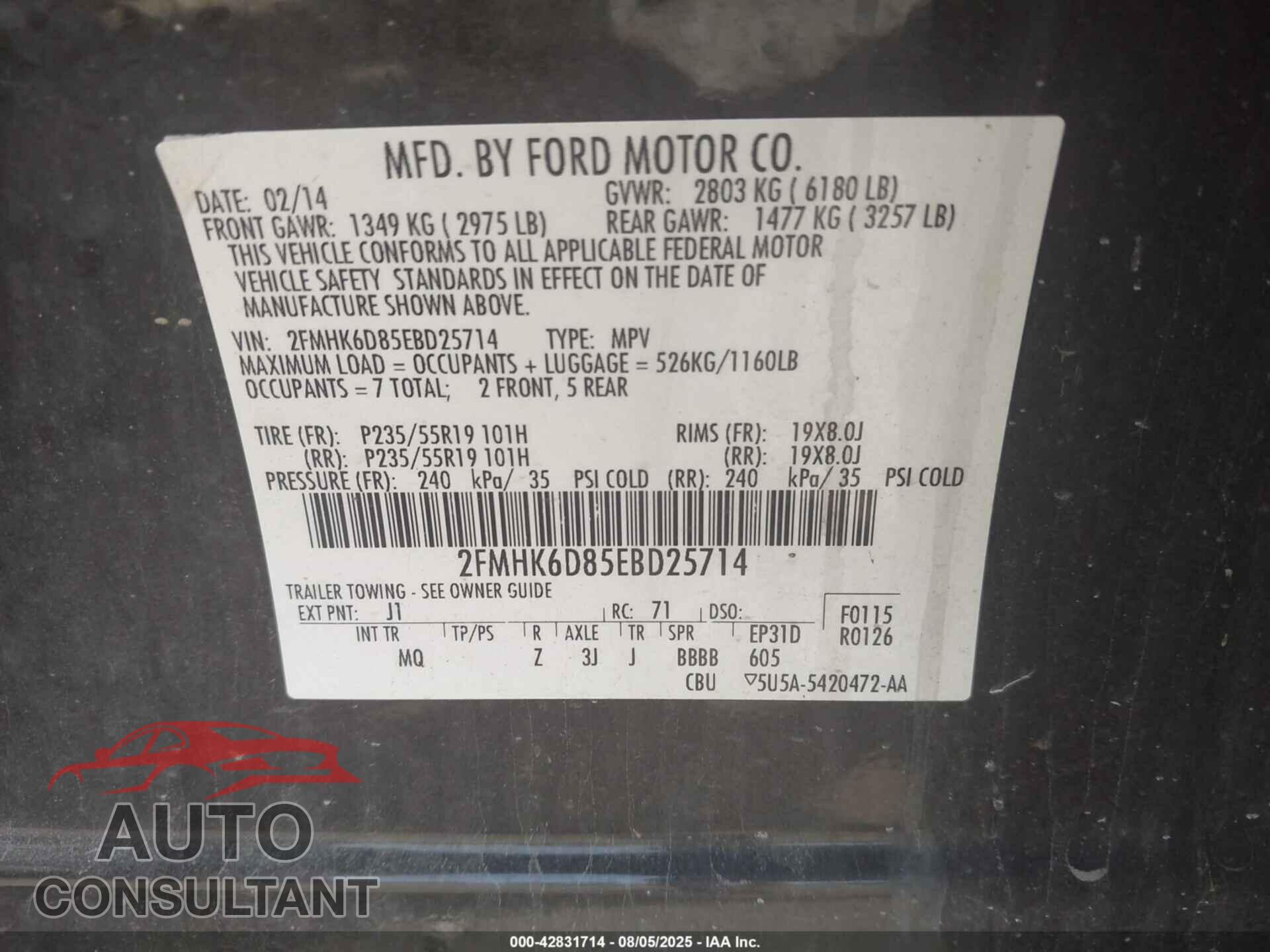 FORD FLEX 2014 - 2FMHK6D85EBD25714
