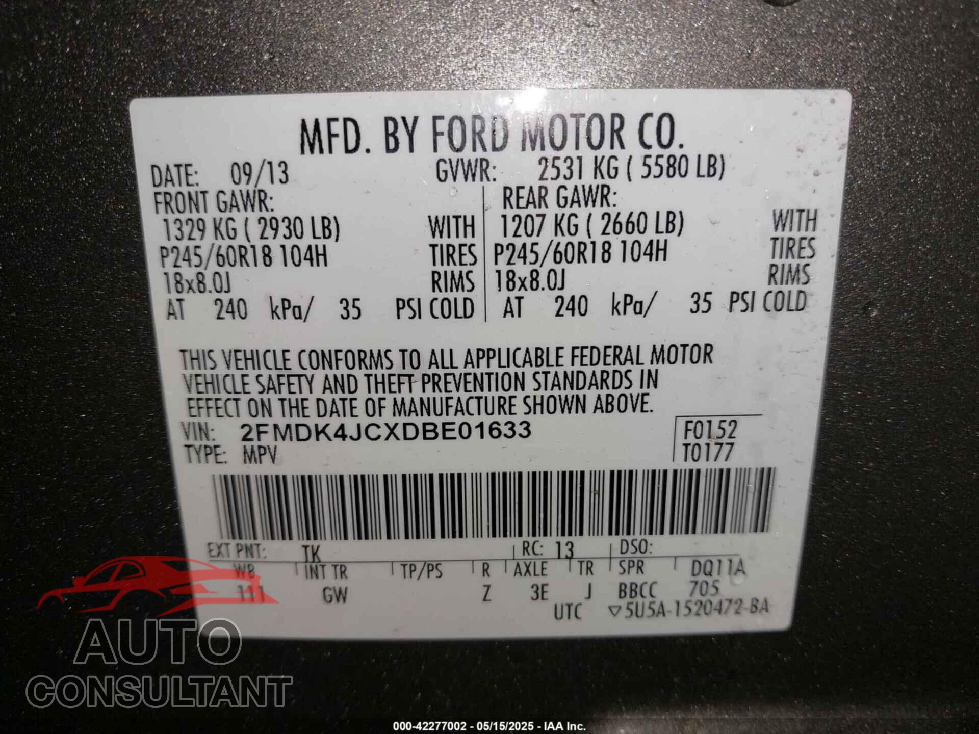 FORD EDGE 2013 - 2FMDK4JCXDBE01633