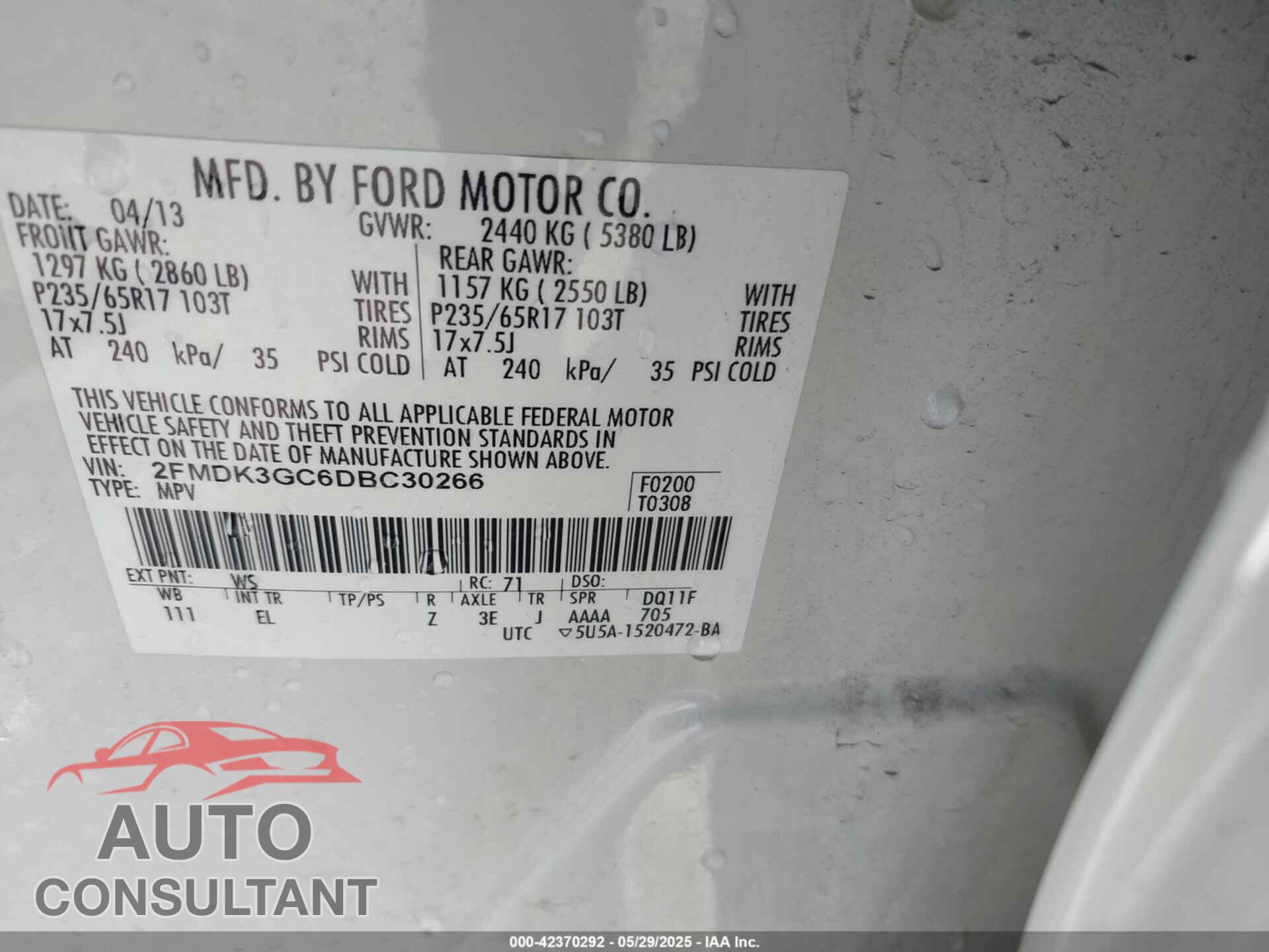 FORD EDGE 2013 - 2FMDK3GC6DBC30266