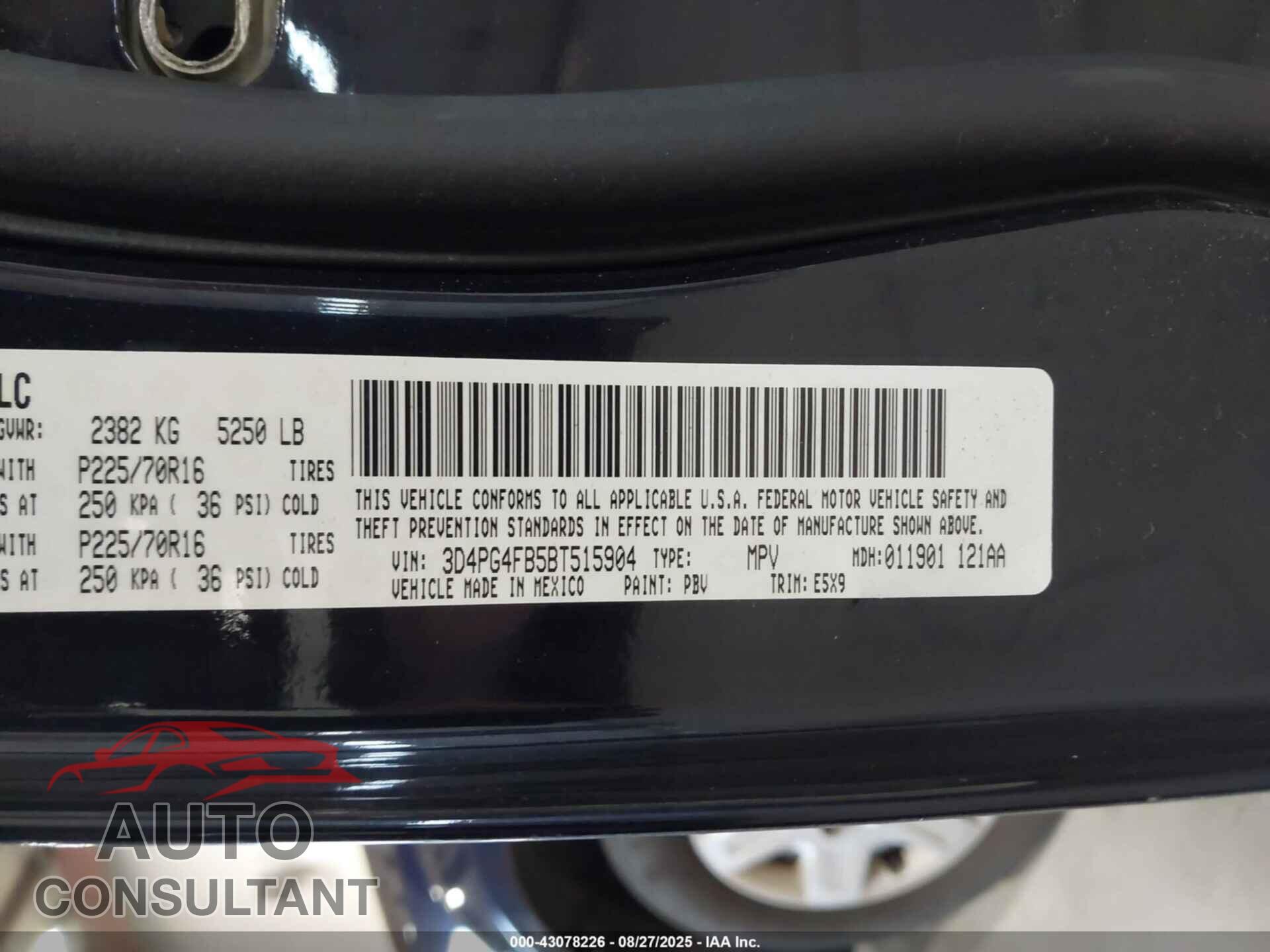 DODGE JOURNEY 2011 - 3D4PG4FB5BT515904